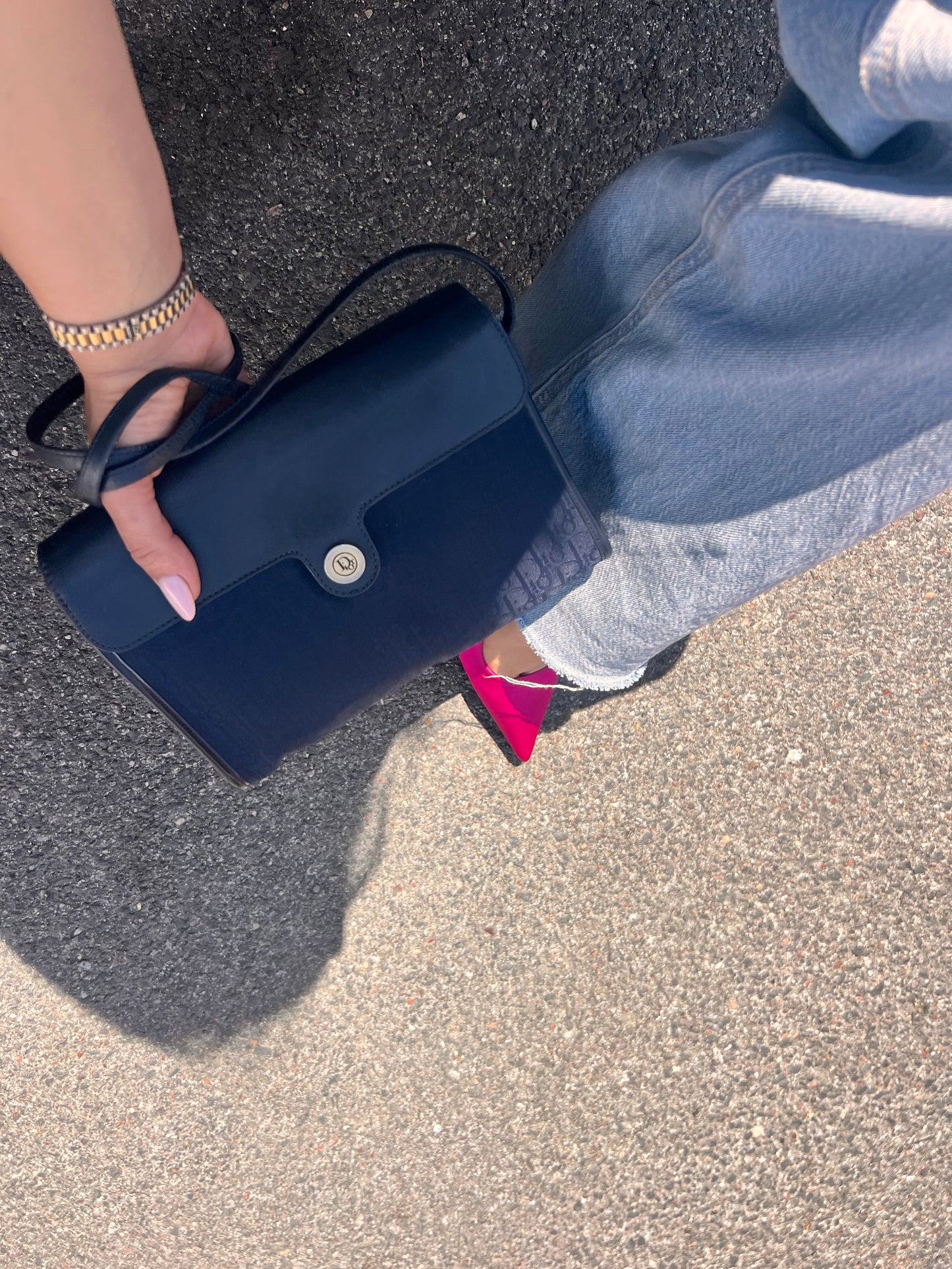 Splendida Borsa Vintage Christian Dior "Oblique" – Navy & Leather