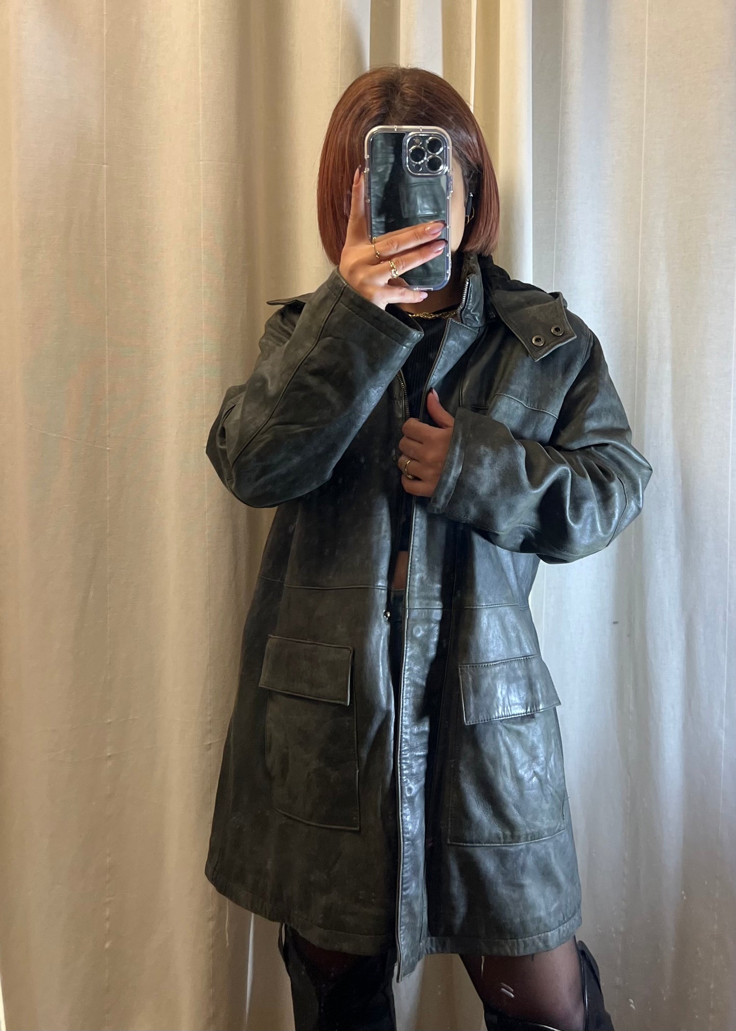 Giacca in pelle verde bottiglia