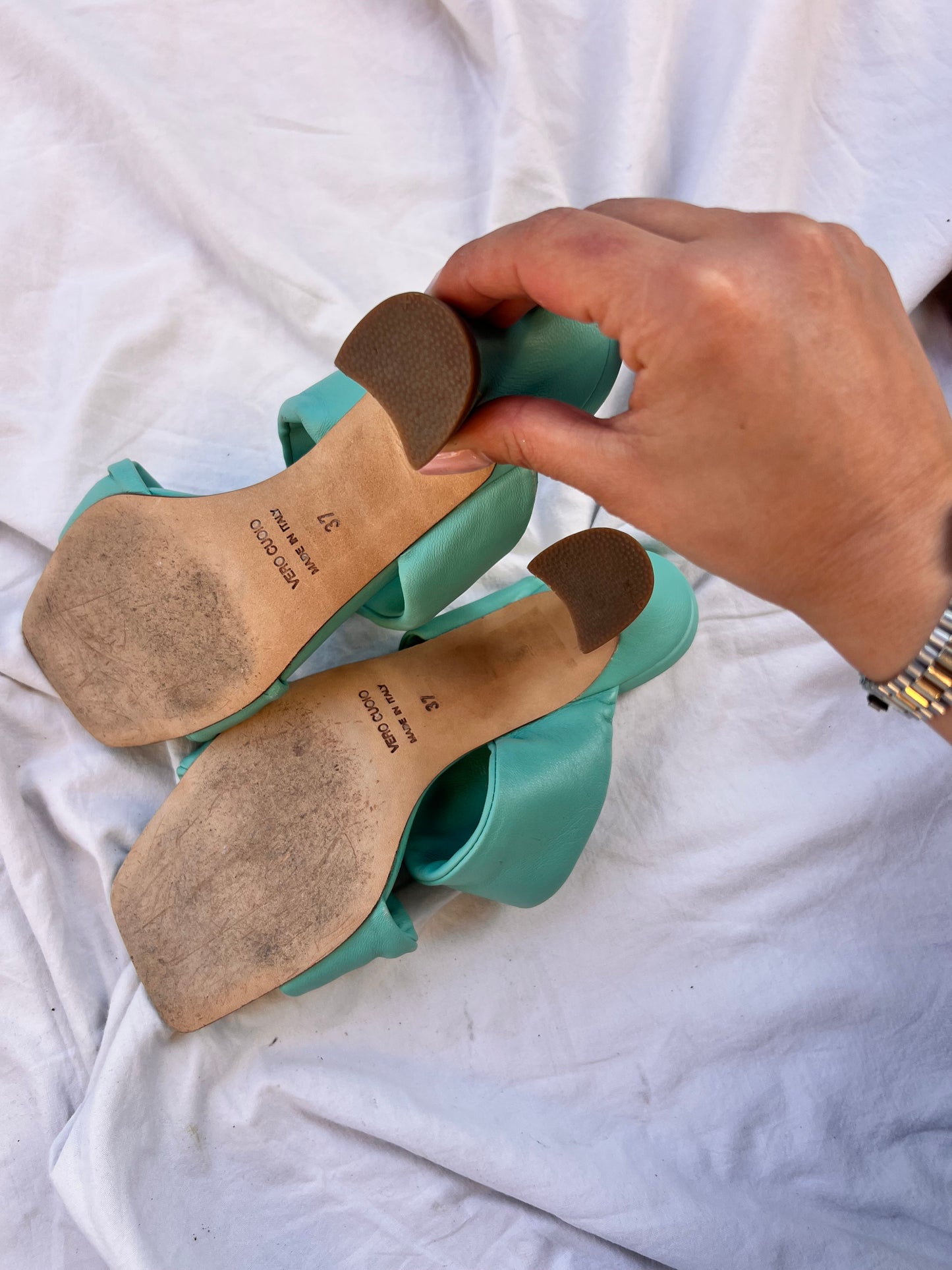 Sandali Mules FUCSIA in Pelle Turchese/Acqua – Made in Italy