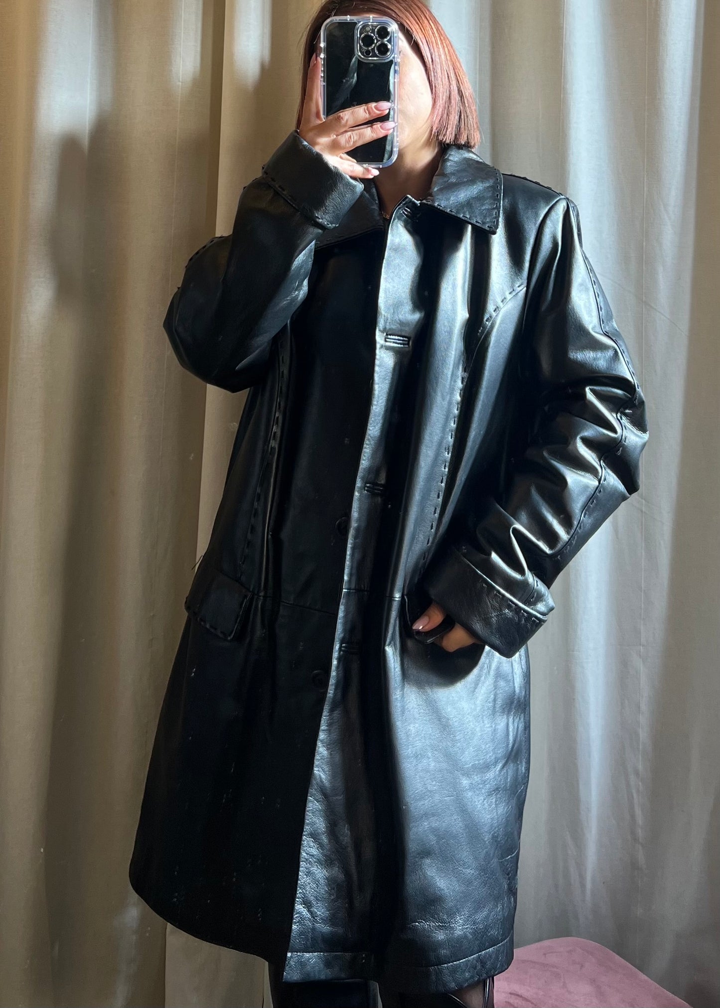 Giacca lunga in pelle