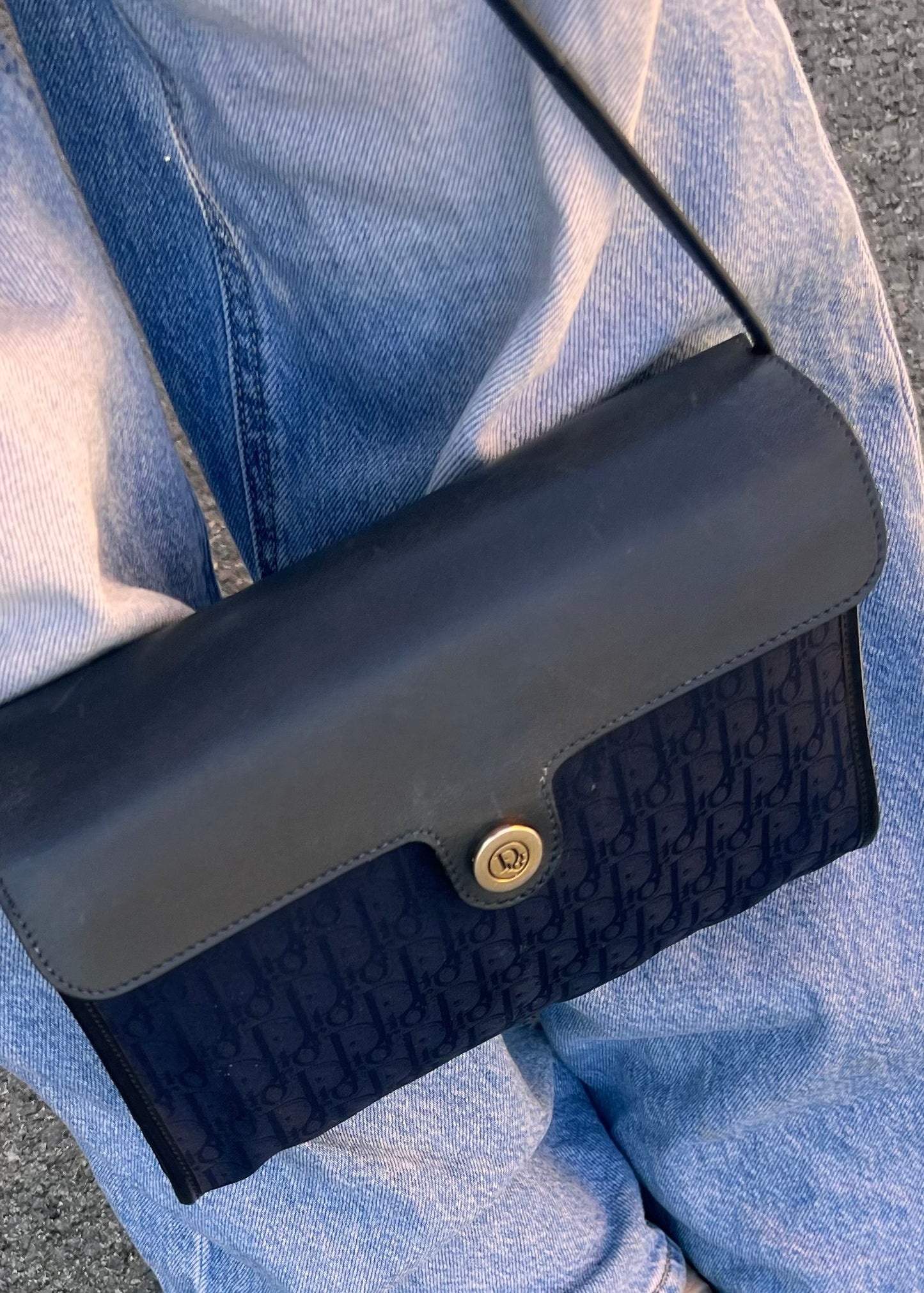 Splendida Borsa Vintage Christian Dior "Oblique" – Navy & Leather