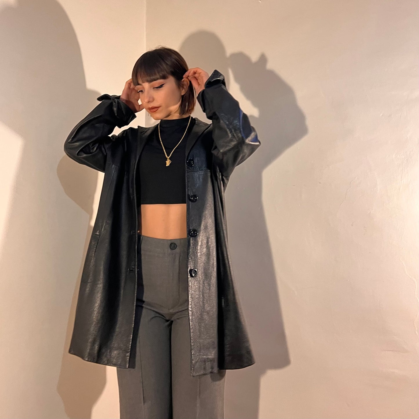 Giacca lunga in vera pelle