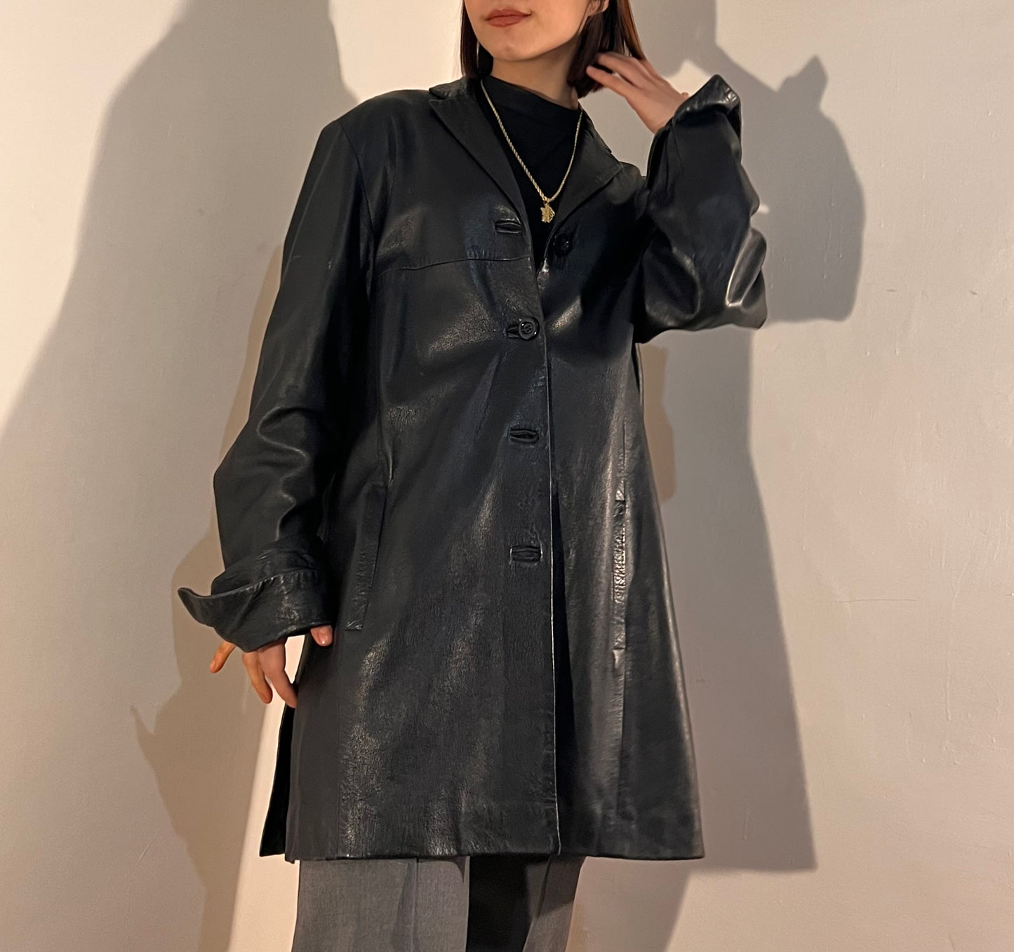 Giacca lunga in vera pelle
