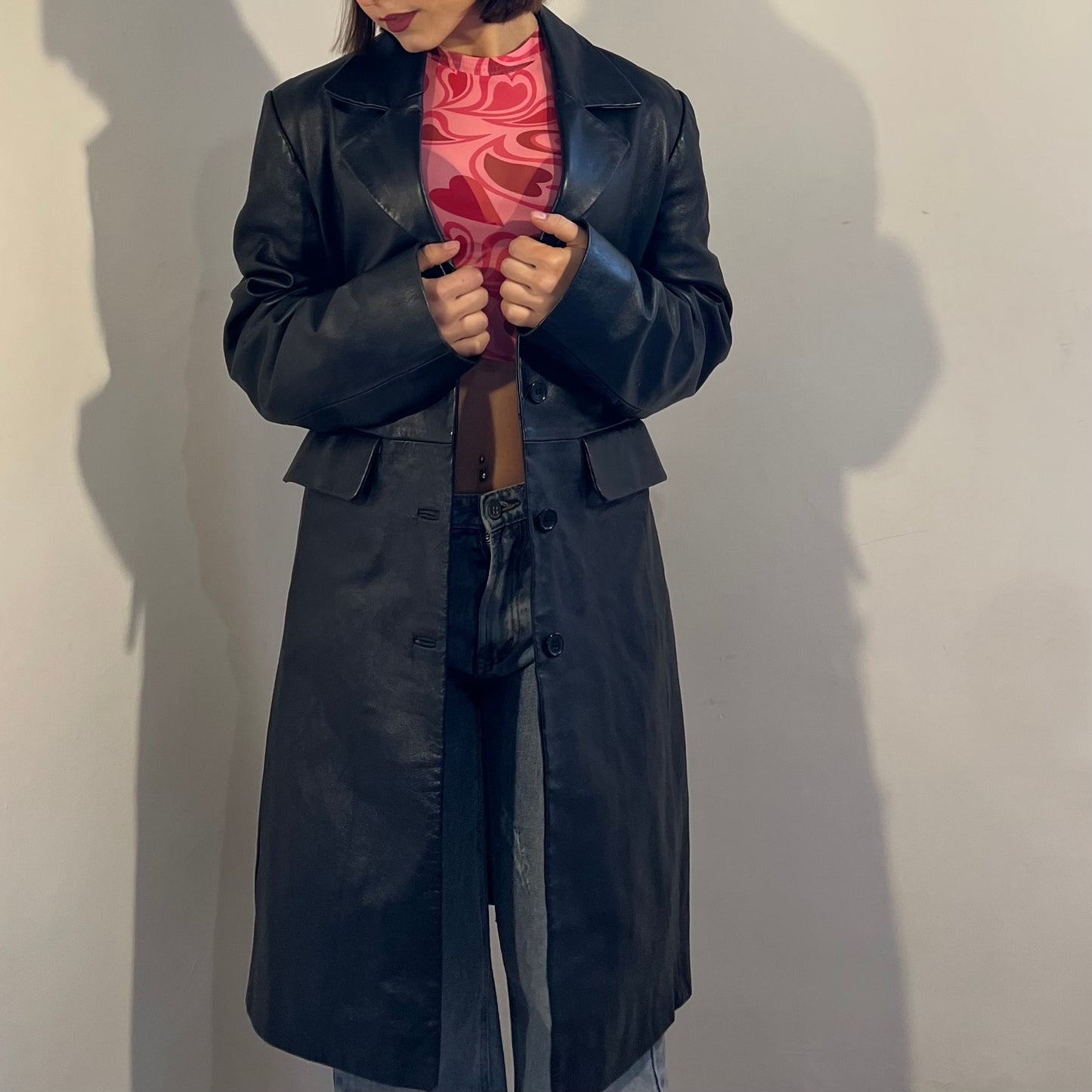 Giacca lunga in vera pelle