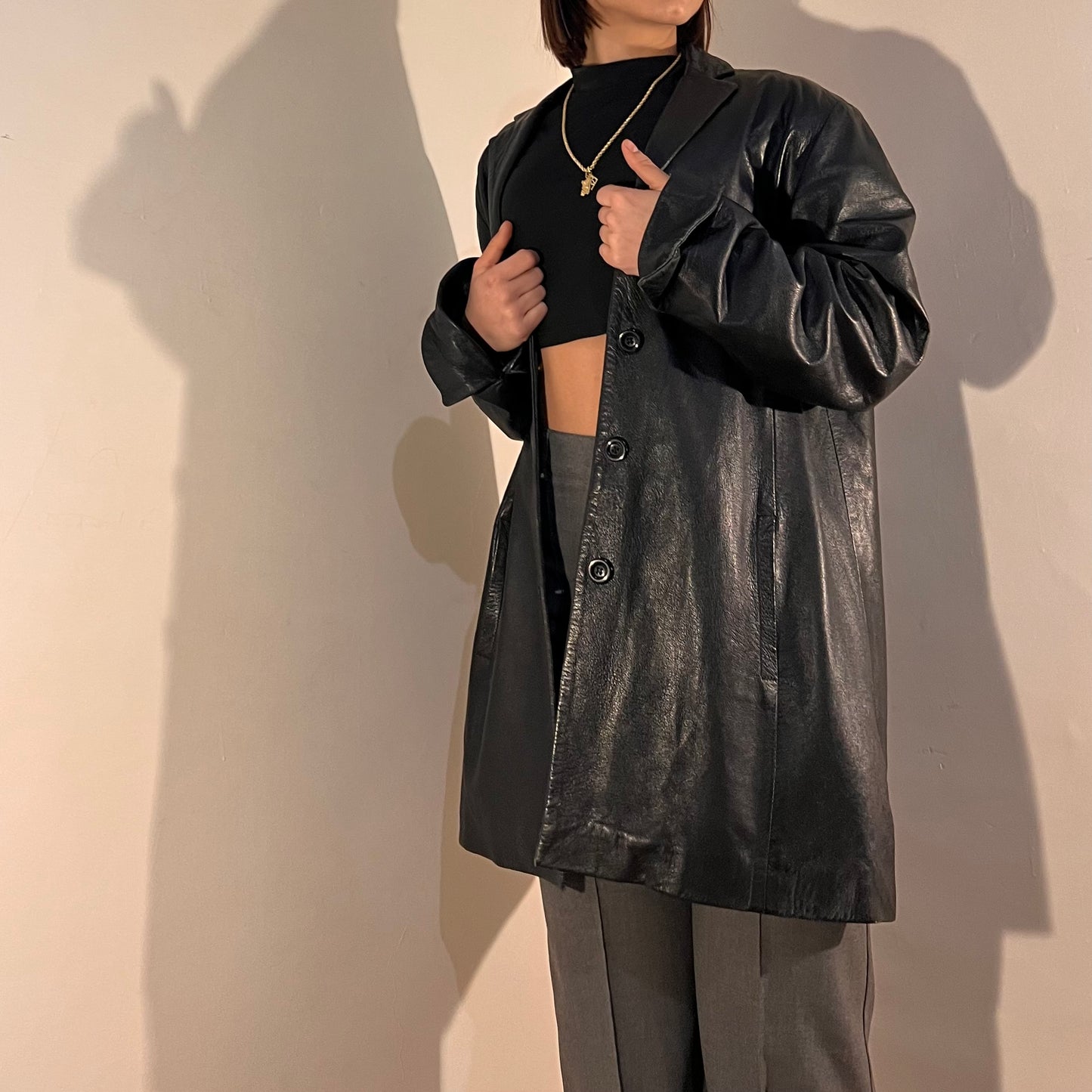 Giacca lunga in vera pelle
