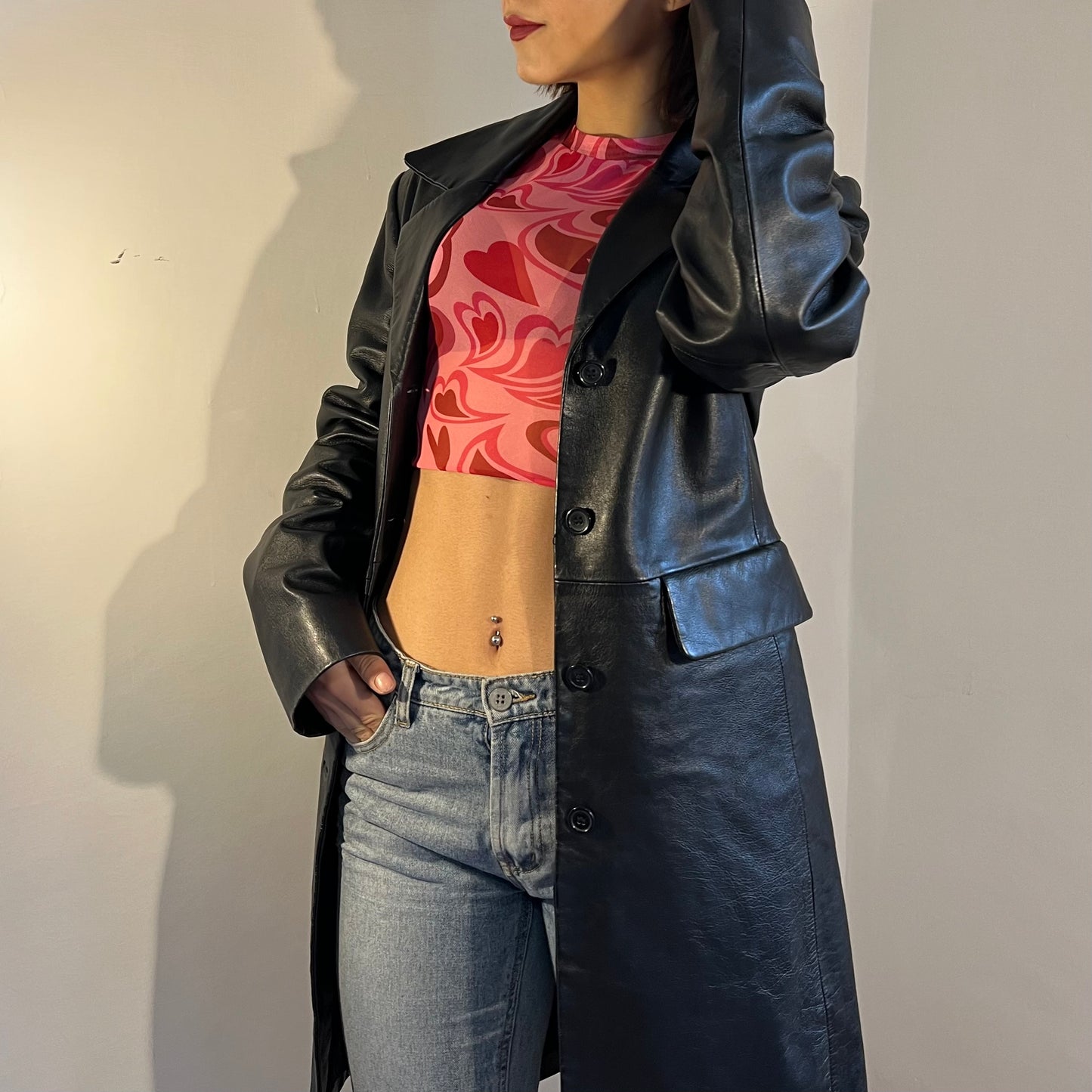 Giacca lunga in vera pelle