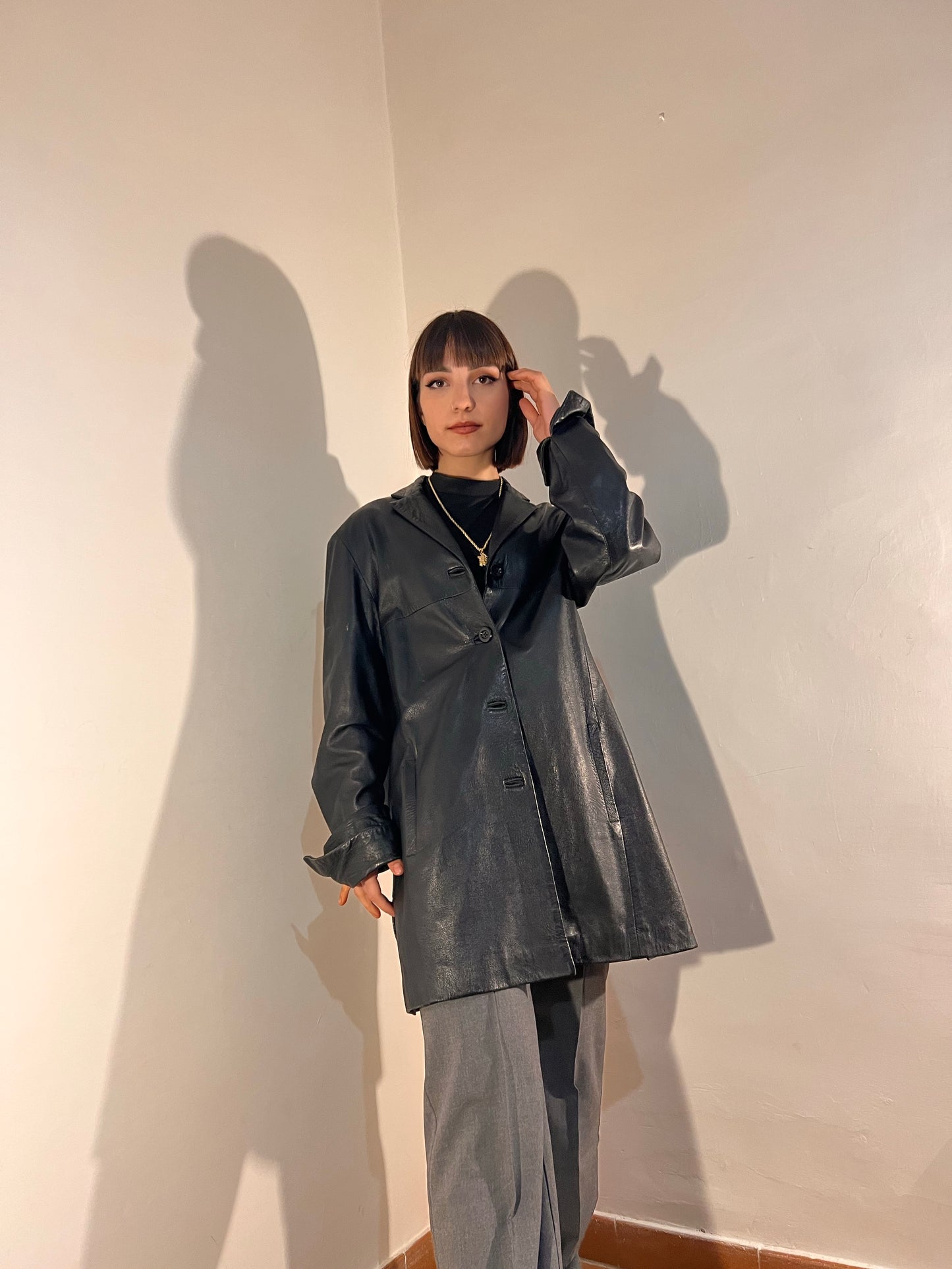Giacca lunga in vera pelle