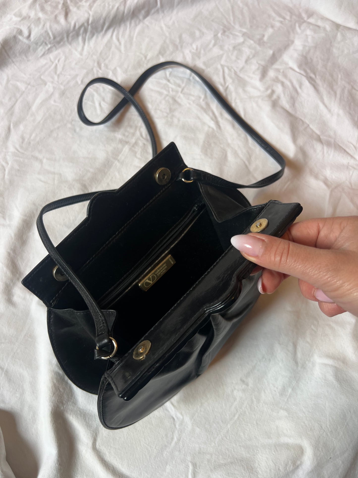 Valentino Garavani – Borsa Vintage a clutch/ Tracolla in Pelle Plissé