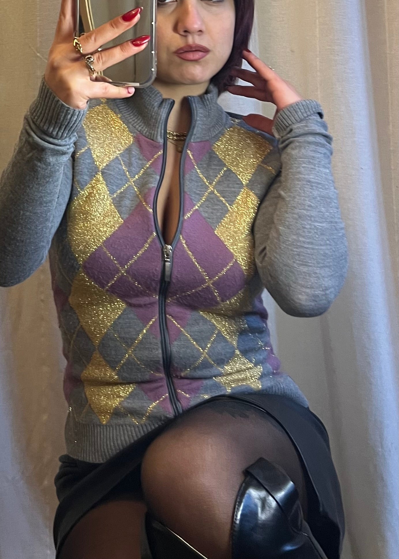 Maglione in lana  a rombi multicolor