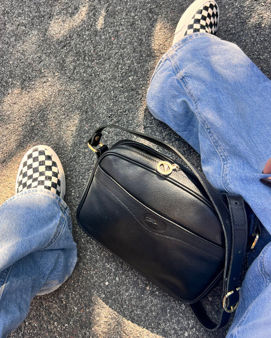 Borsa a Tracolla Vintage Longchamp in Pelle Granata – Nera