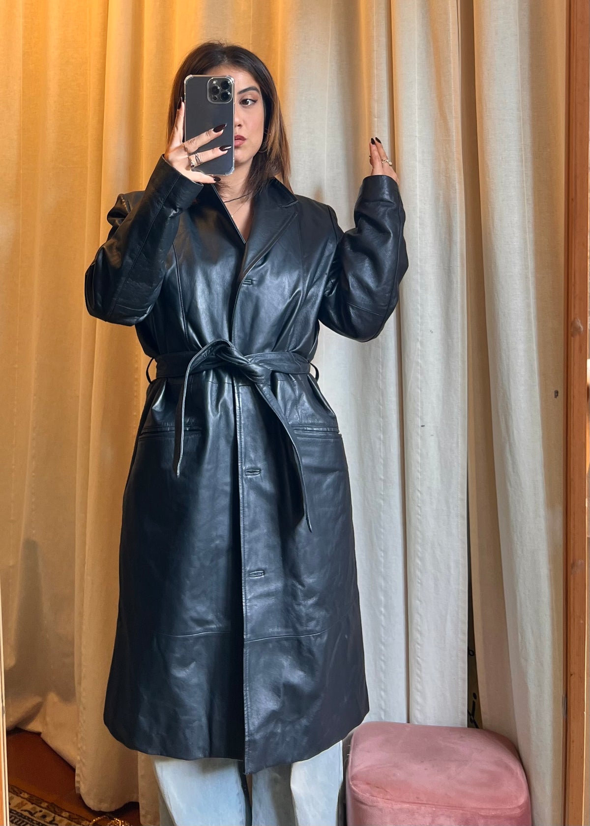 Trench in Vera Pelle Nera Conbipel – Style Vintage Y2K / 90s