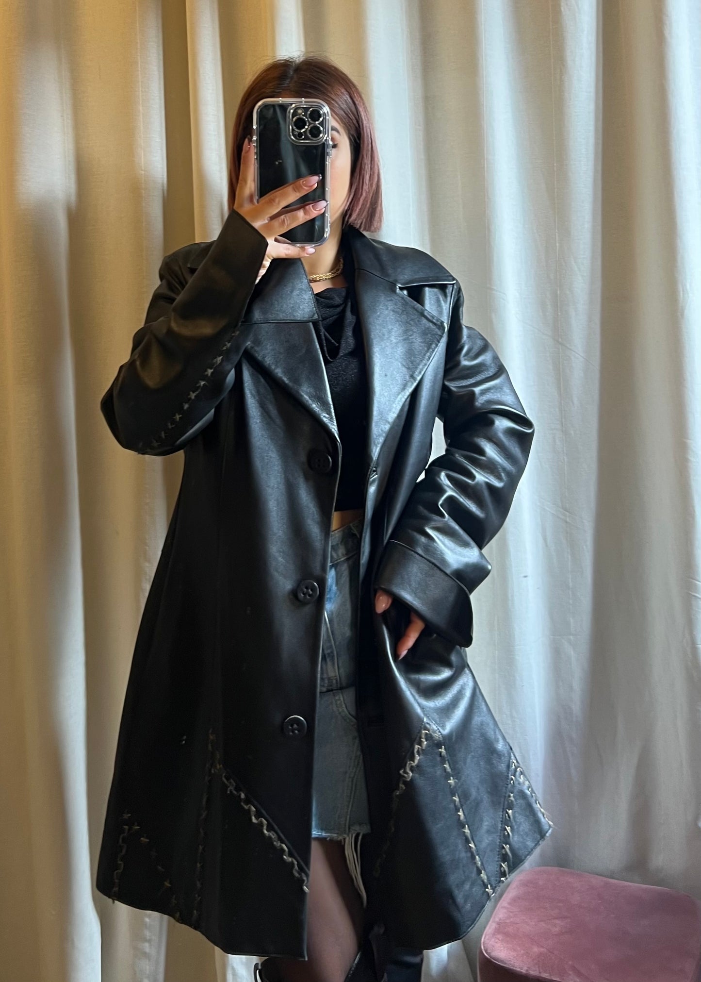 Giacca lunga in pelle