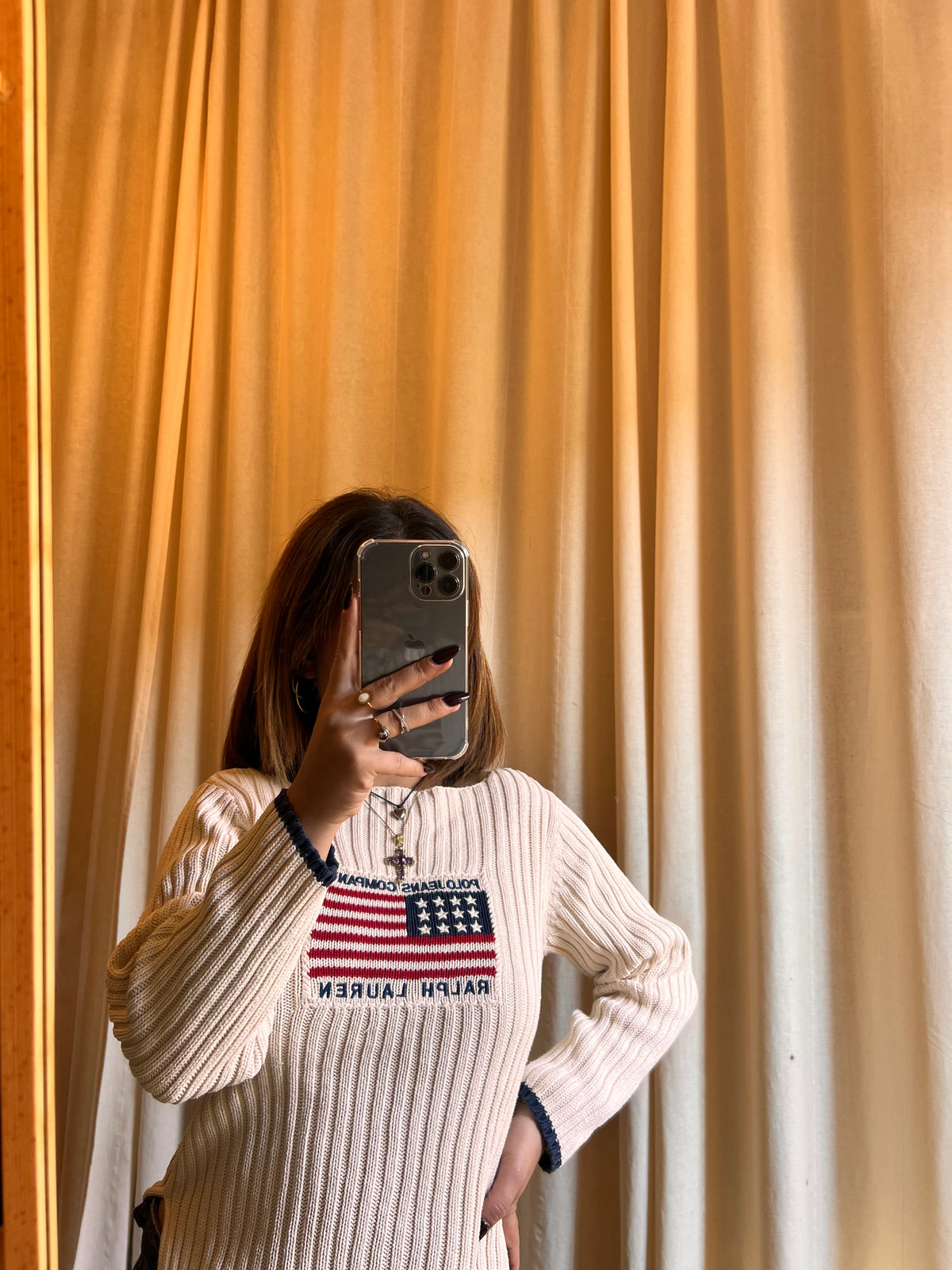 Maglione Vintage Polo Jeans Co. Ralph Lauren in Cotone – Motivo Bandiera USA