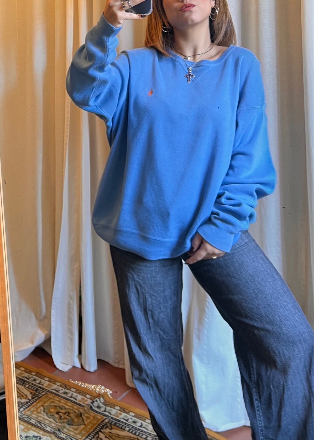 Felpa Vintage Polo Ralph Lauren – Azzurro Polvere – Taglia XL