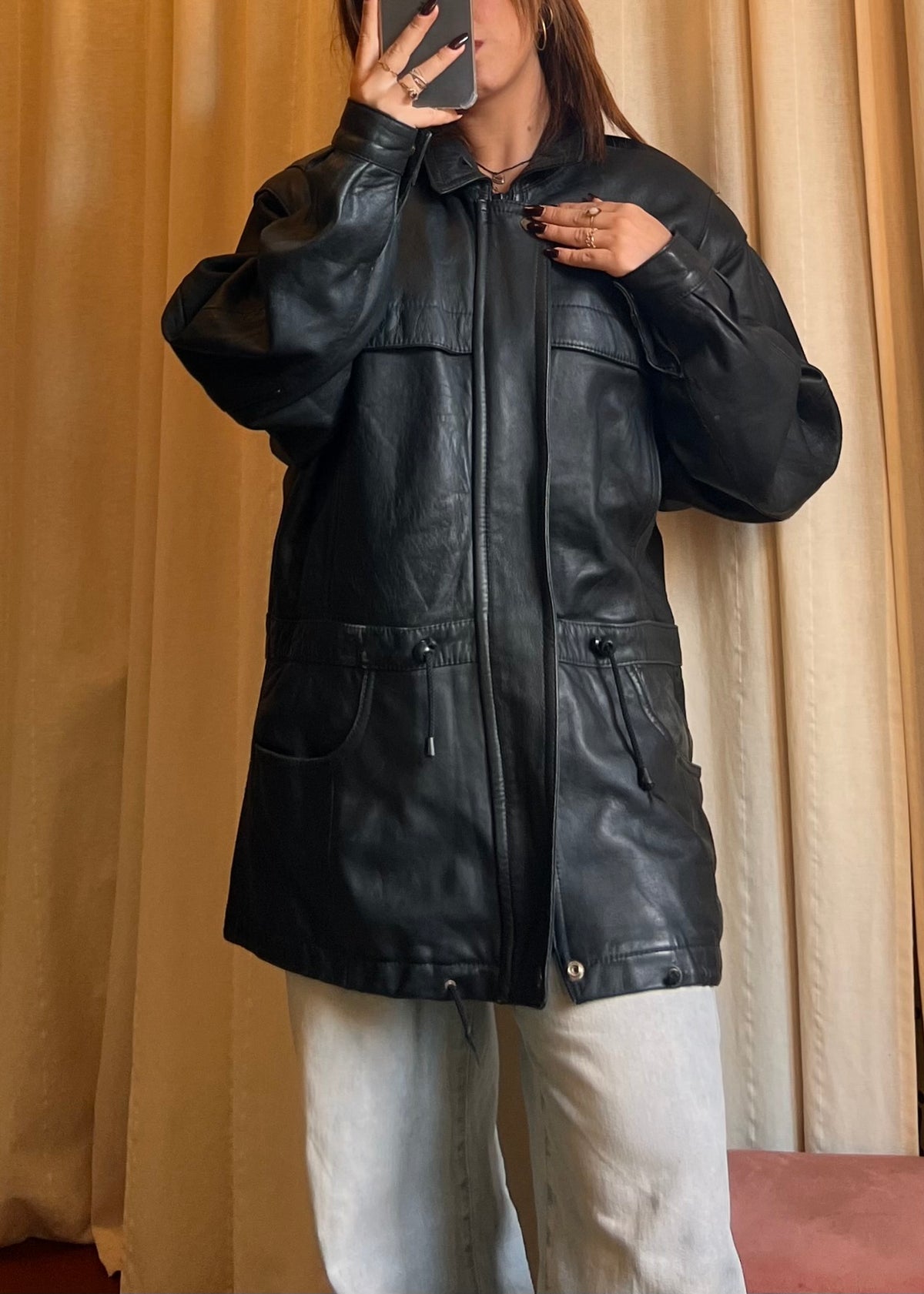 Giacca inPelle Nera Vintage Oversize -