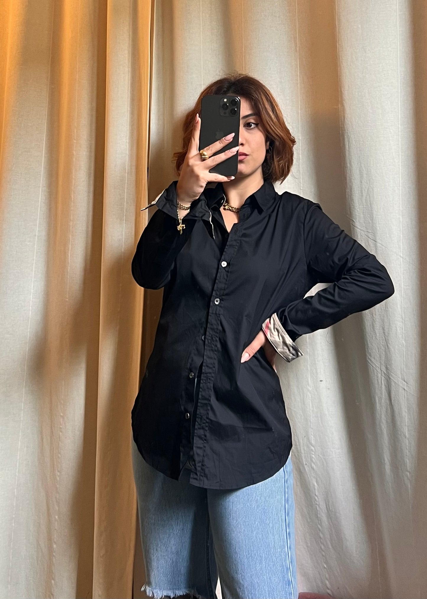 Burberry Brit - Camicia Nera Elegante con Dettaglio Check