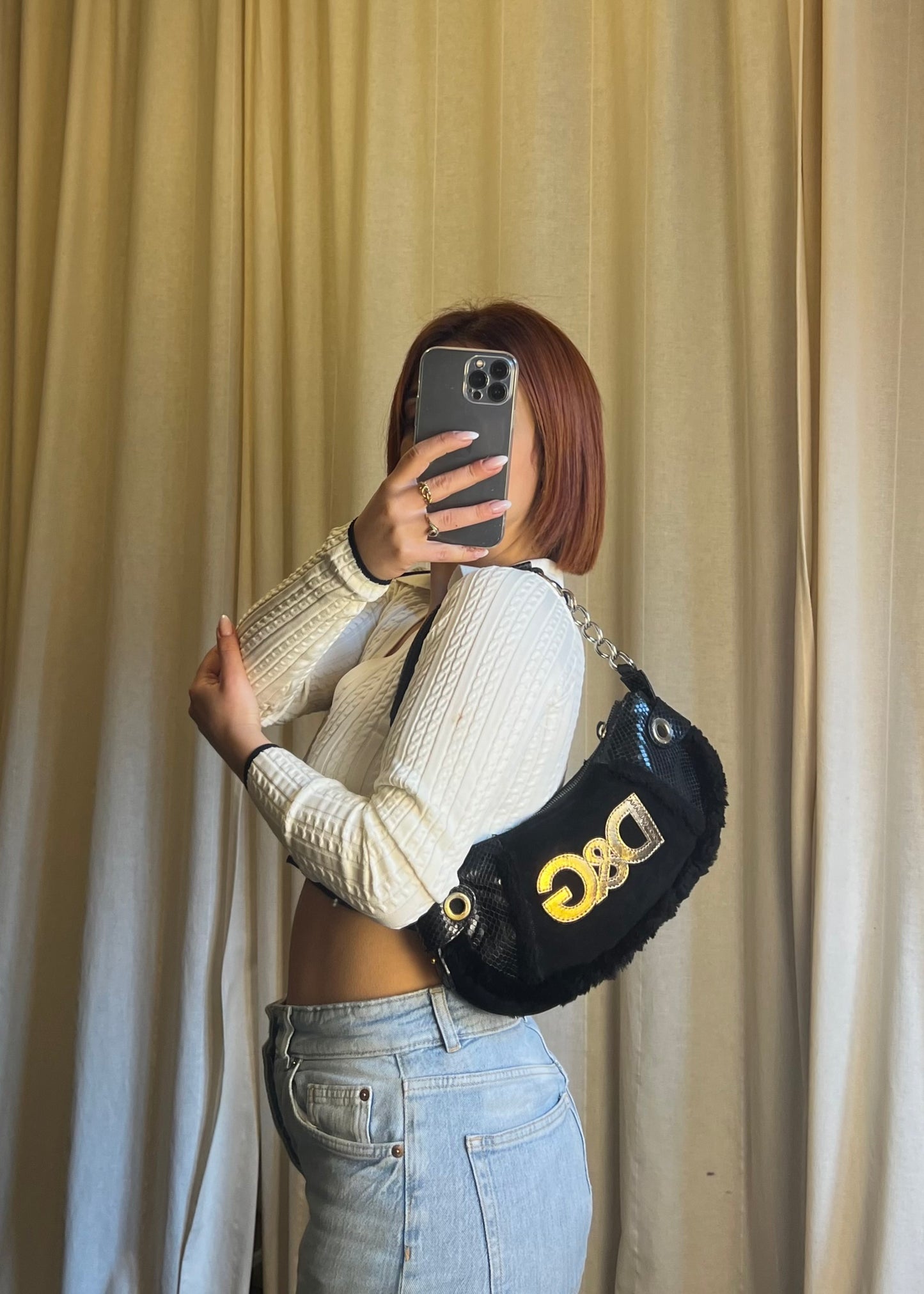 Borsa a spalla D&G Dolce & Gabbana Vintage - Mix Texture & Shearling