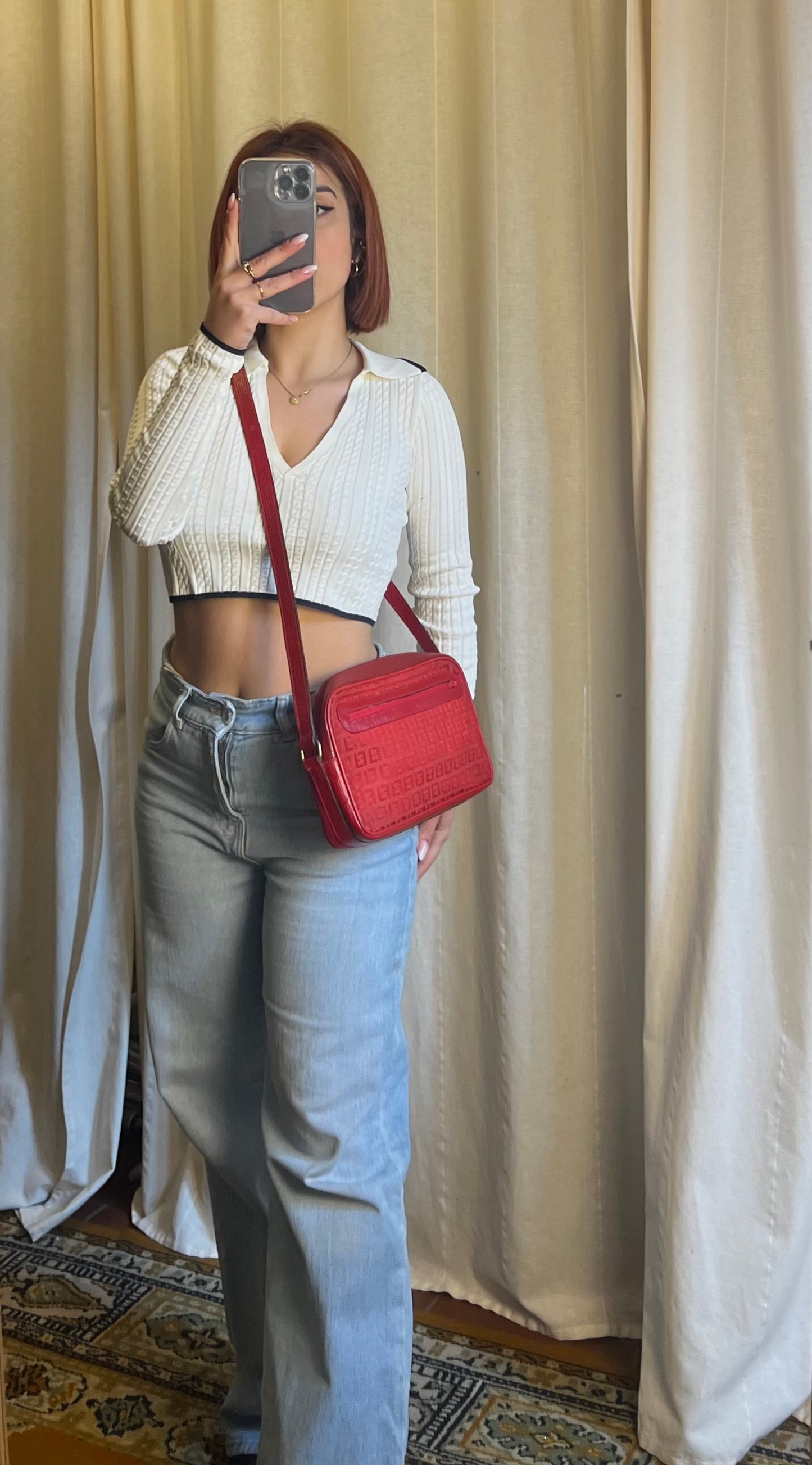 FENDI – Tracolla Vintage Camera Bag in Tessuto Zucca Rosso
