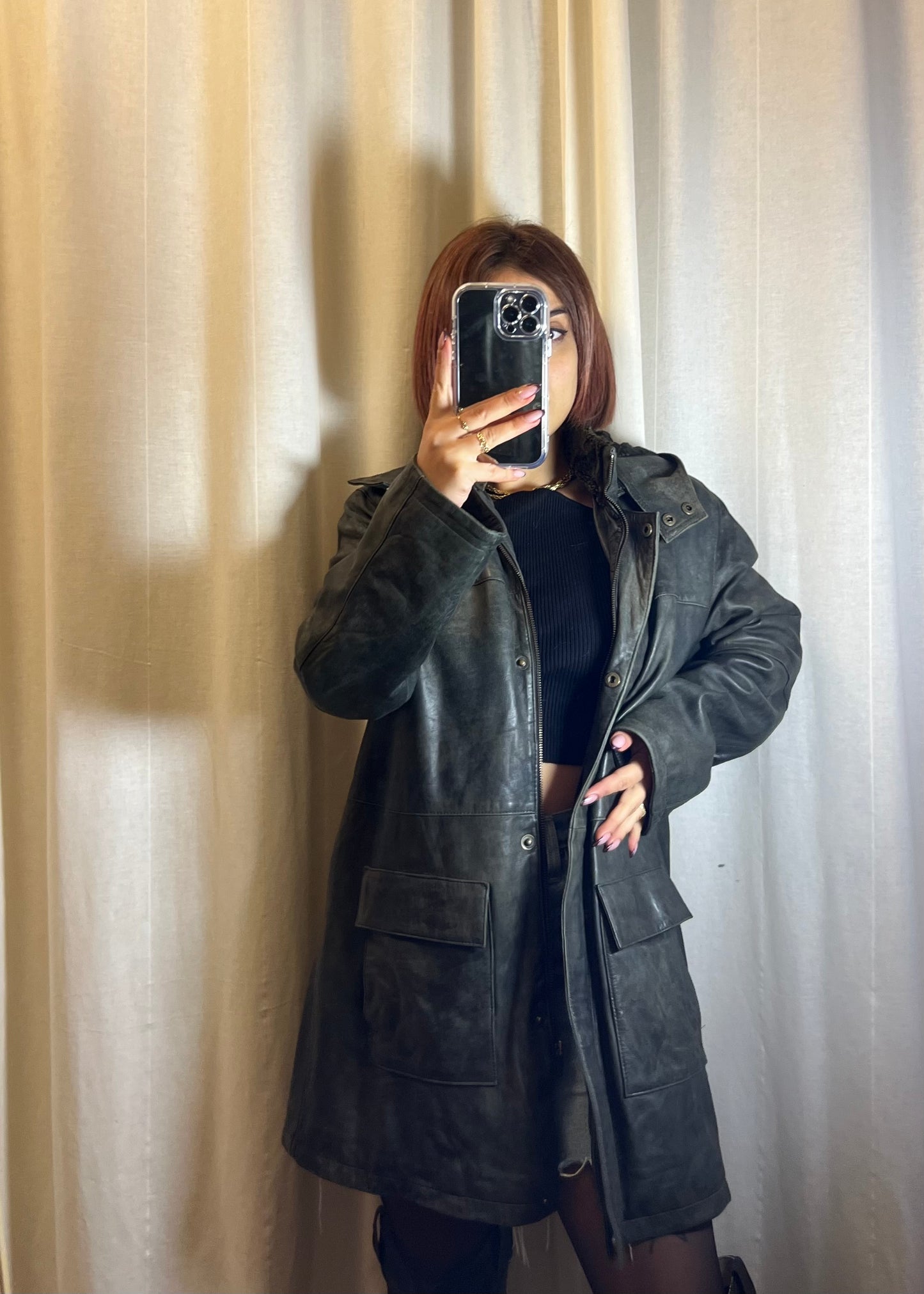 Giacca in pelle verde bottiglia