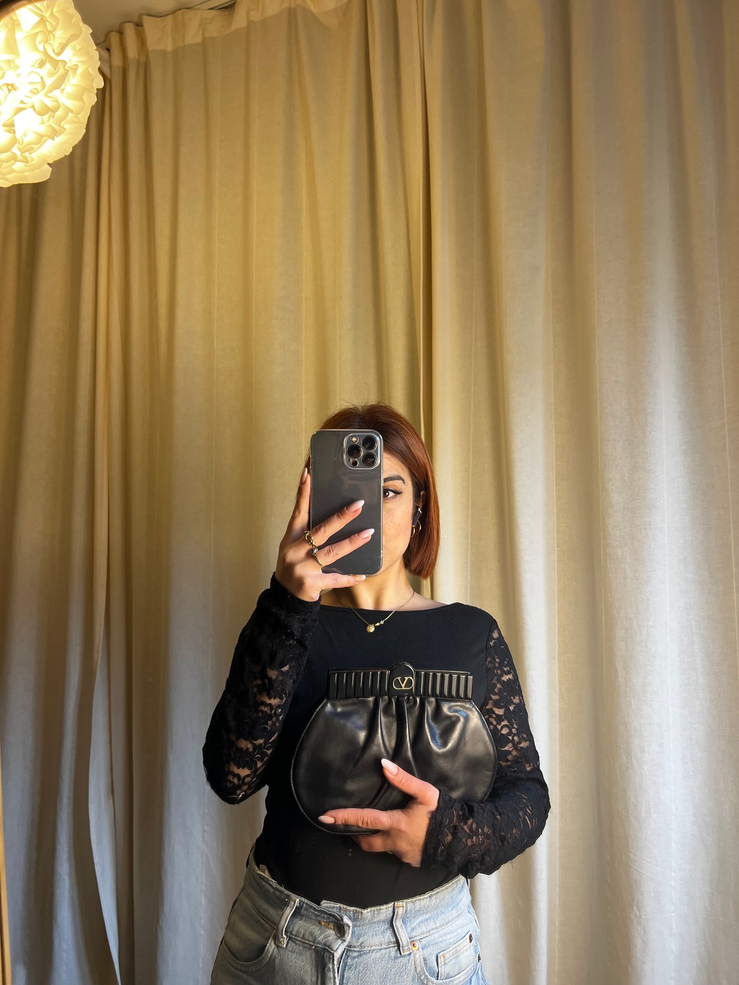 Valentino Garavani – Borsa Vintage a clutch/ Tracolla in Pelle Plissé