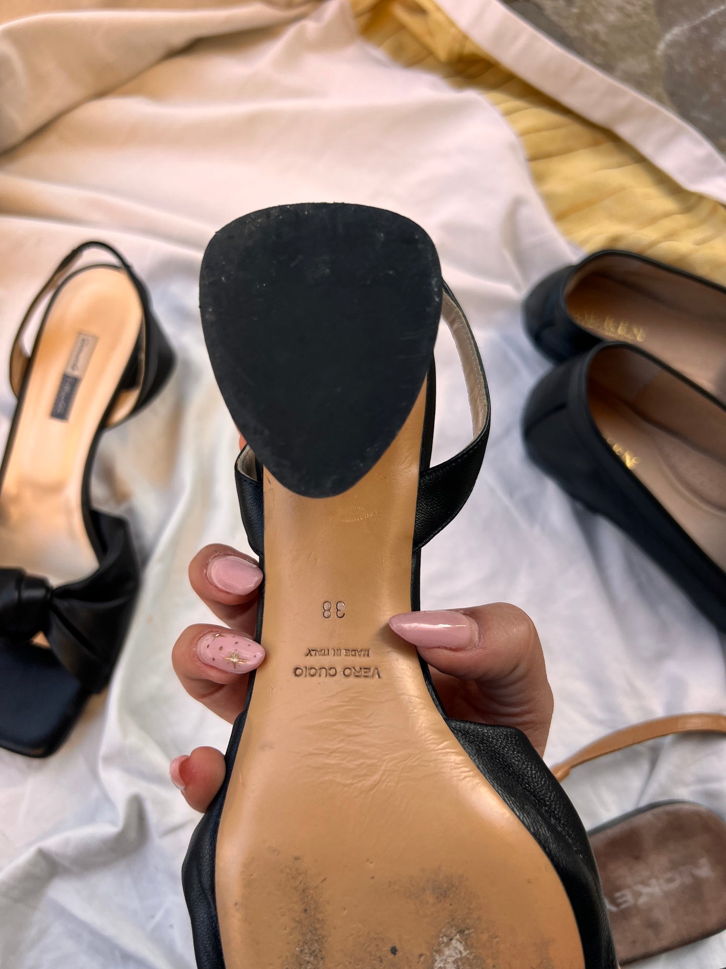 Sandali Neri con Tacco Medio in Pelle – Made in Italy (Taglia 38)