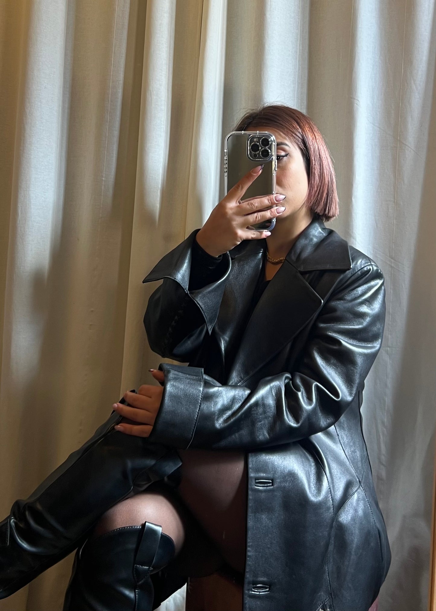 Giacca lunga in pelle