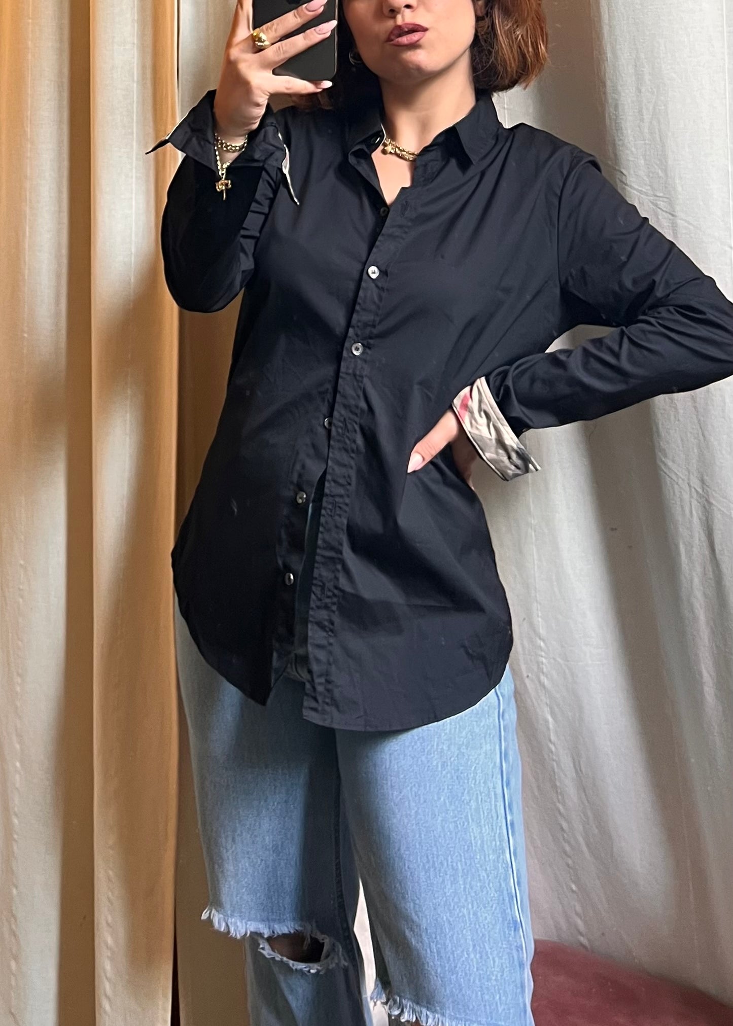 Burberry Brit - Camicia Nera Elegante con Dettaglio Check