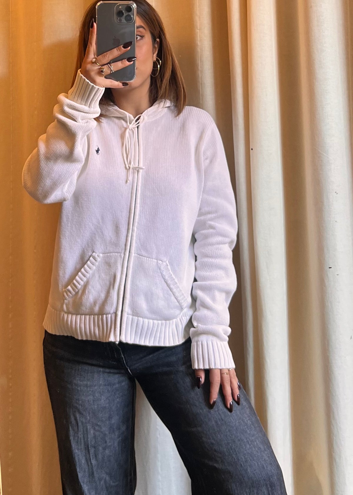 Felpa in maglia di cotone Ralph Lauren con cappuccio e zip – BIANCO (Tg. XL)