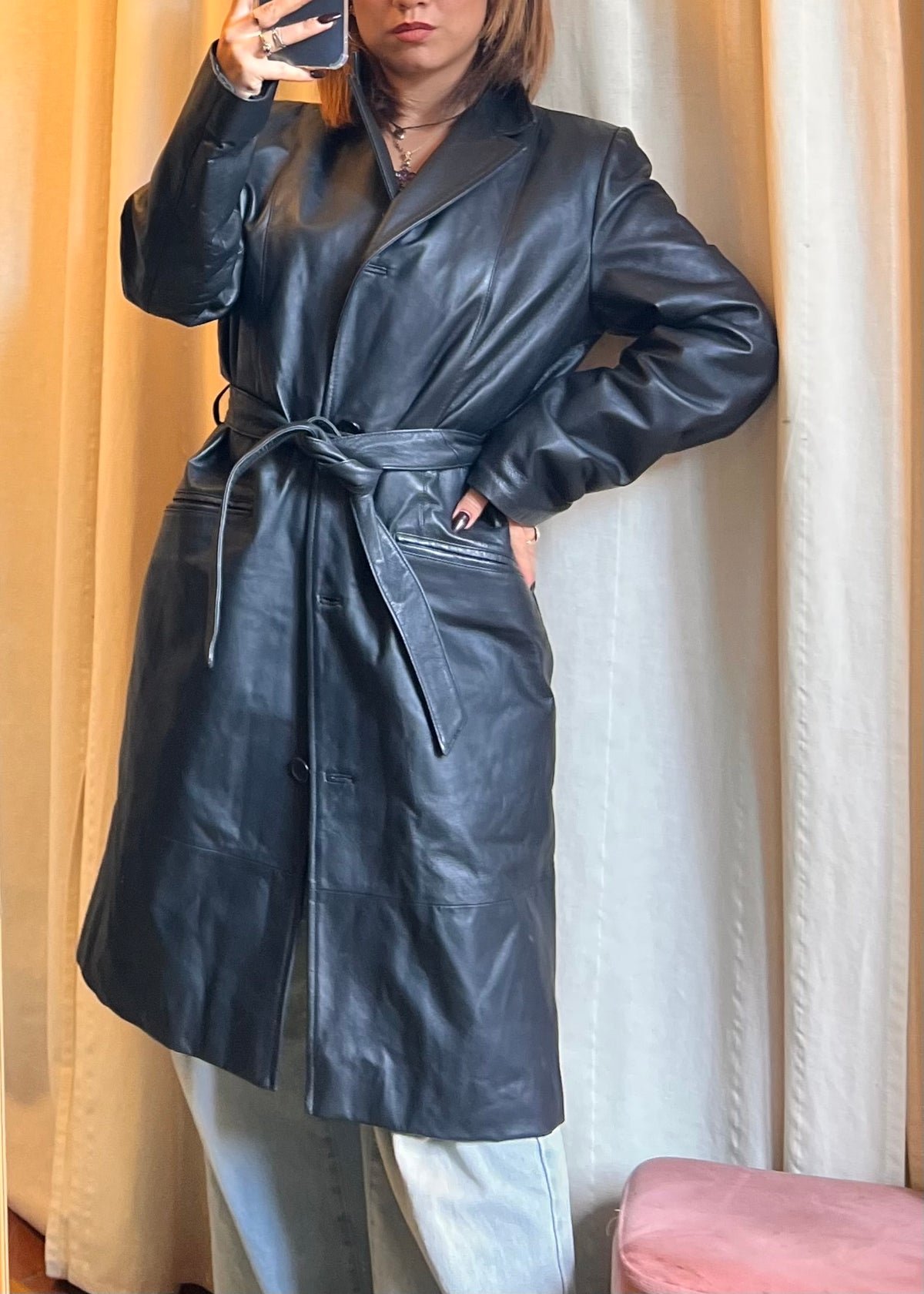 Trench in Vera Pelle Nera Conbipel – Style Vintage Y2K / 90s