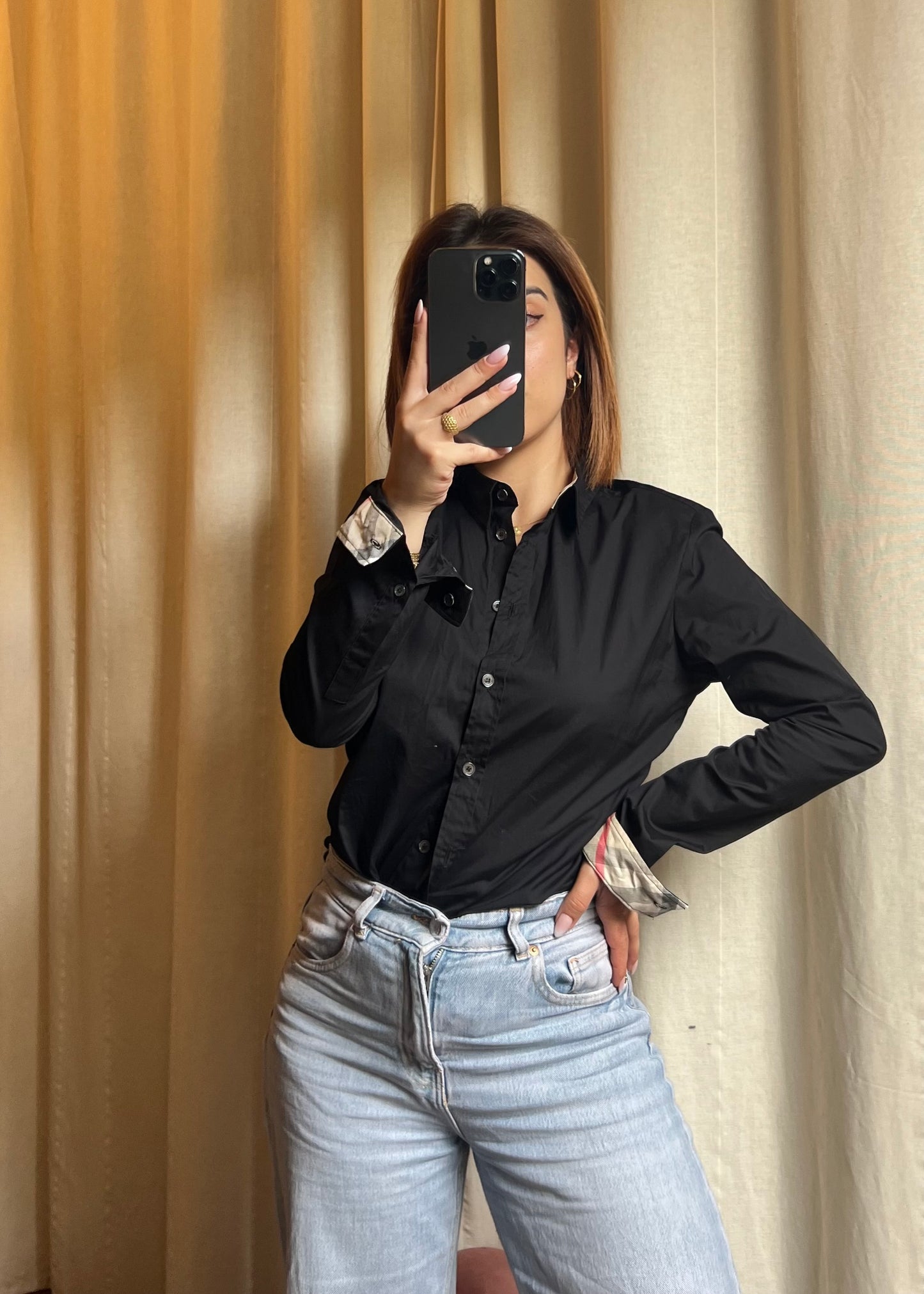 Camicia Donna Burberry Brit – Nera con Dettagli Check