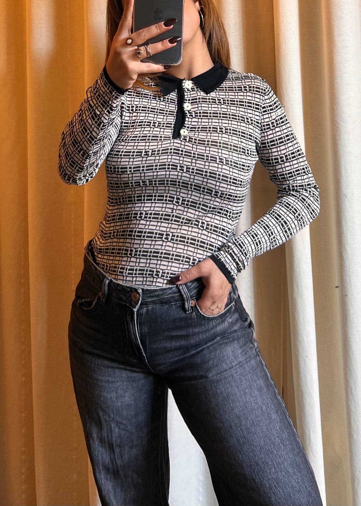 Maglia Polo Fendi Vintage in Viscosa a Maniche Lunghe – Made in Italy