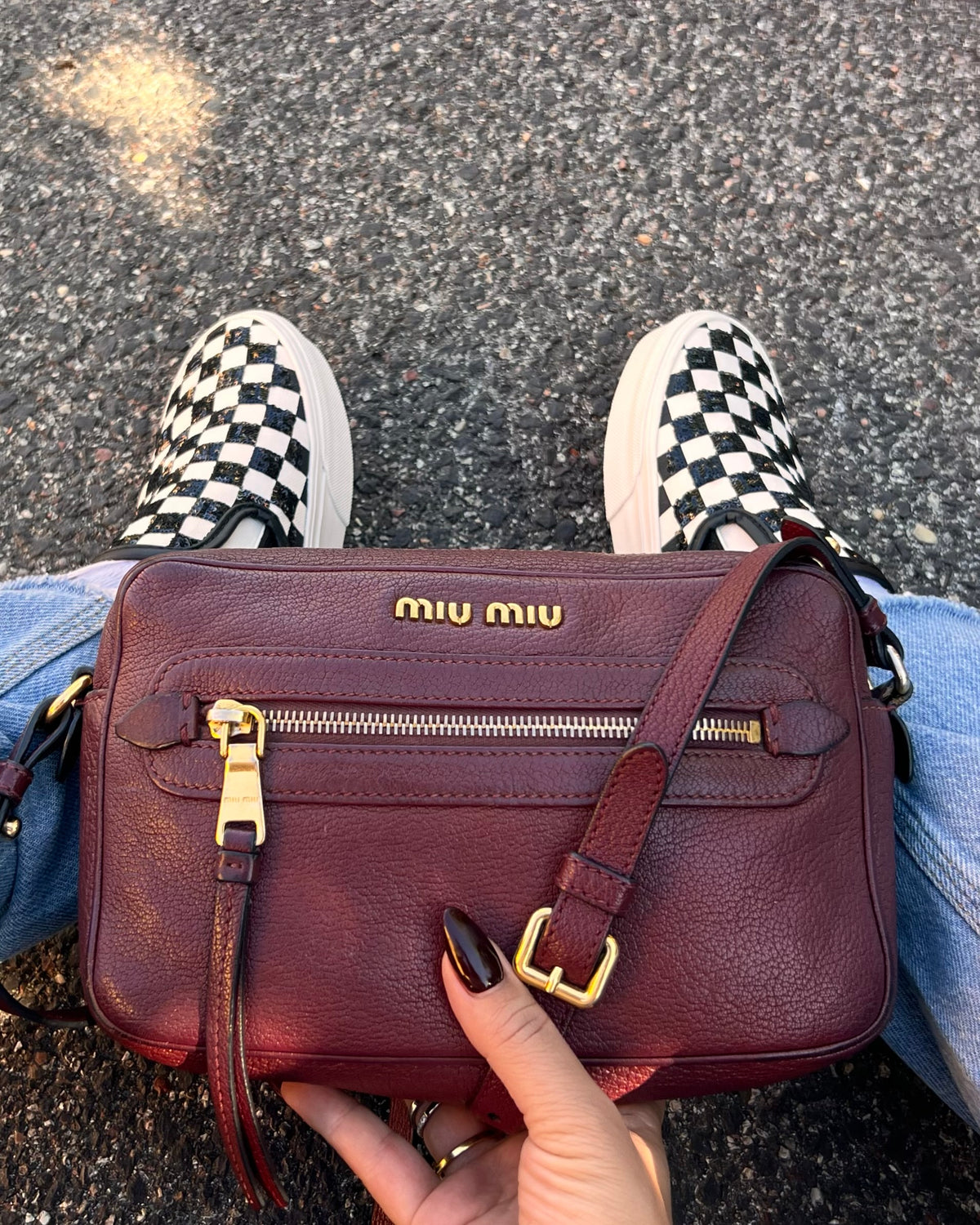 Borsa a Tracolla Miu Miu "Bandoliera" in Pelle Madras – Colore Amaranto