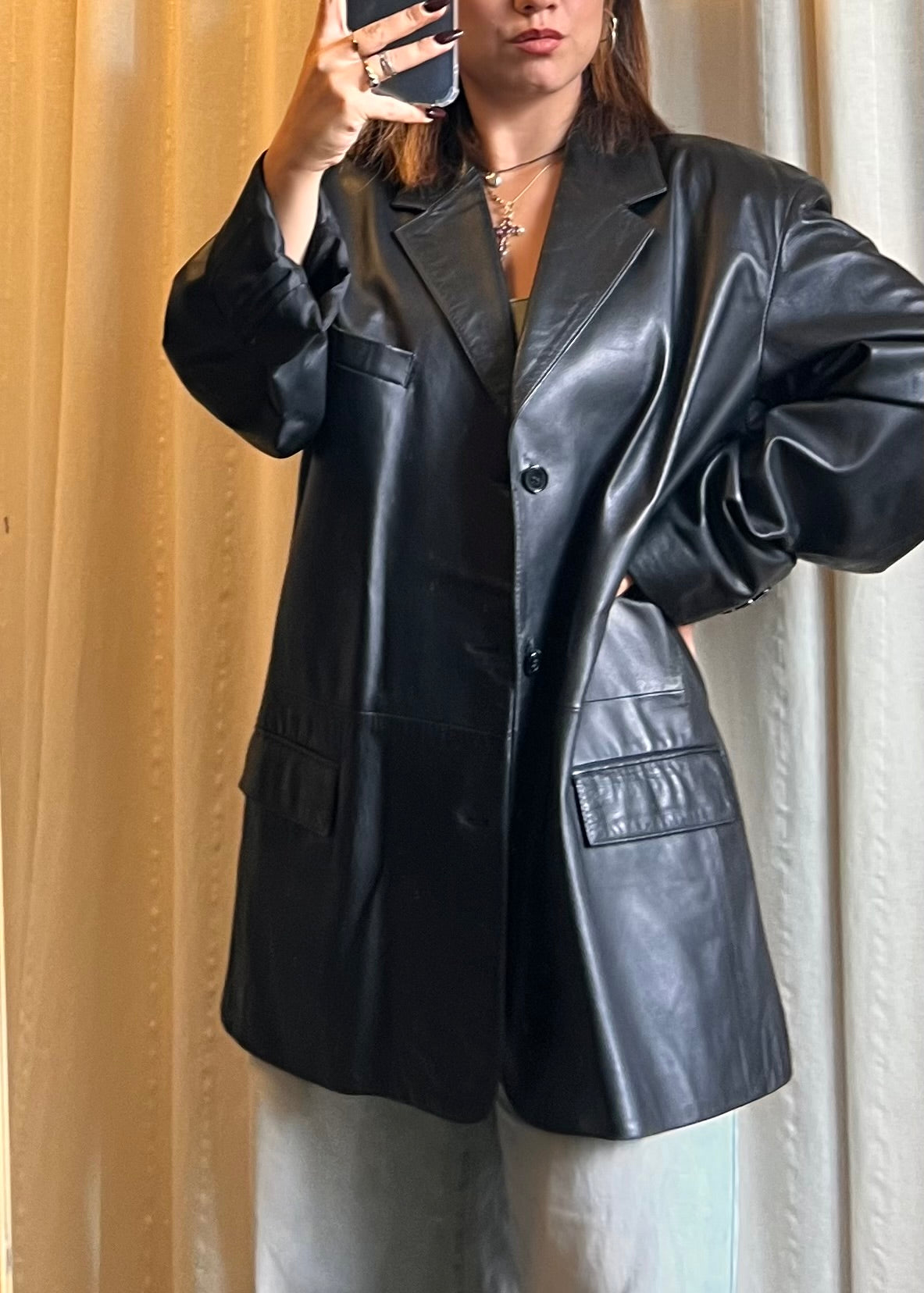 Blazer Vintage in Vera Pelle Nera – Taglio Oversize Style anni '90