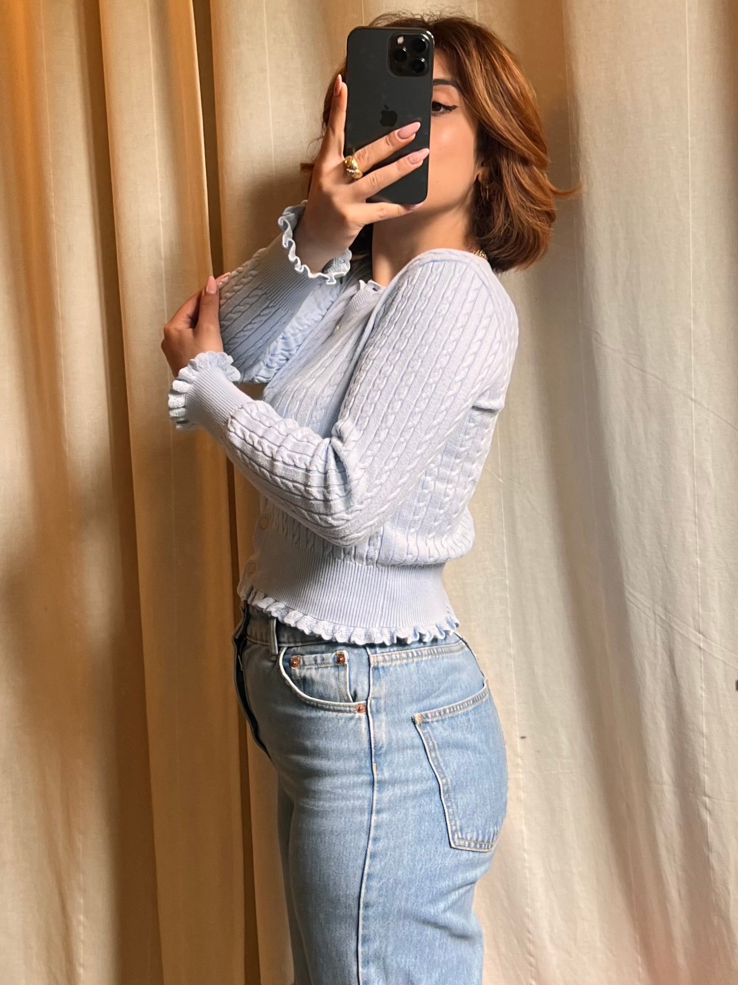 Cardigan Ralph Lauren a Trecce – Azzurro Pastello (100% Cotone)