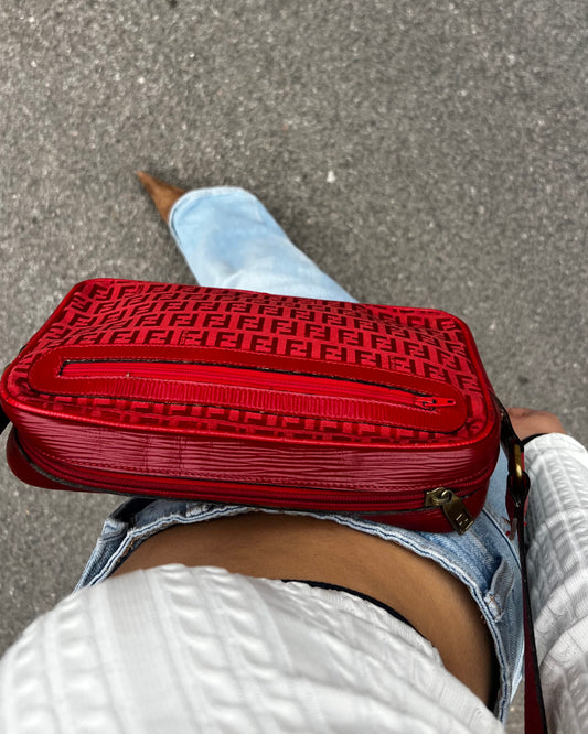 FENDI – Tracolla Vintage Camera Bag in Tessuto Zucca Rosso