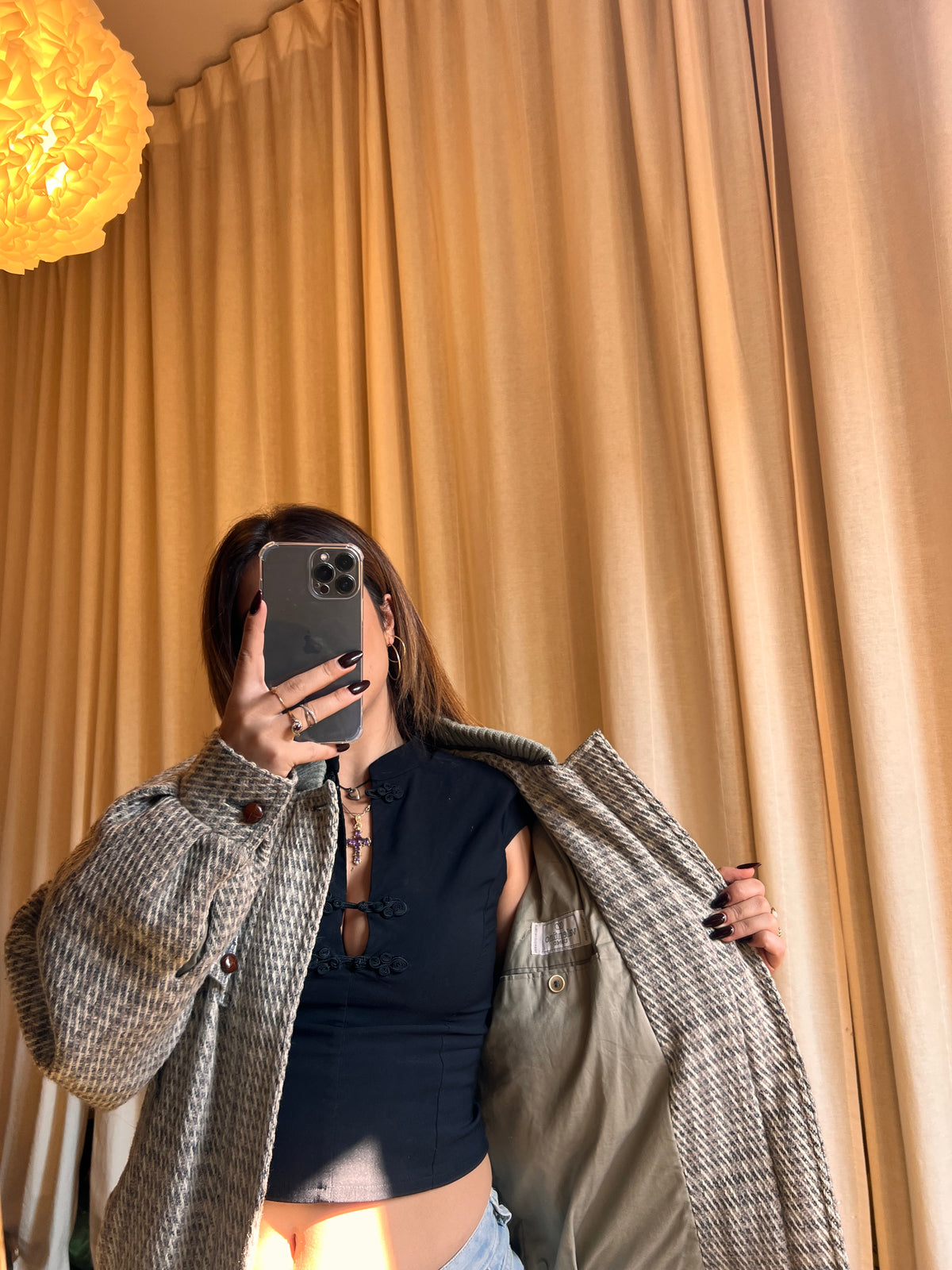 Bomber Valentino in 100% Lana – Pattern Spinato Beige/Grigio