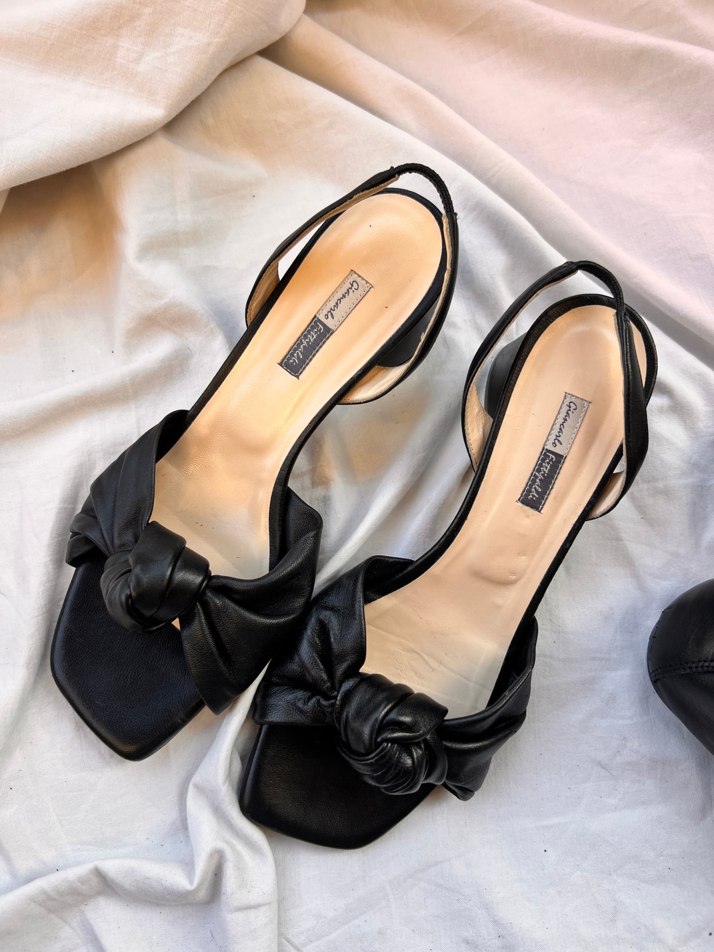 Sandali Neri con Tacco Medio in Pelle – Made in Italy (Taglia 38)