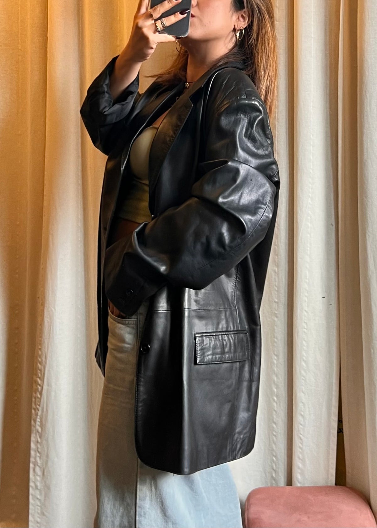 Blazer Vintage in Vera Pelle Nera – Taglio Oversize Style anni '90