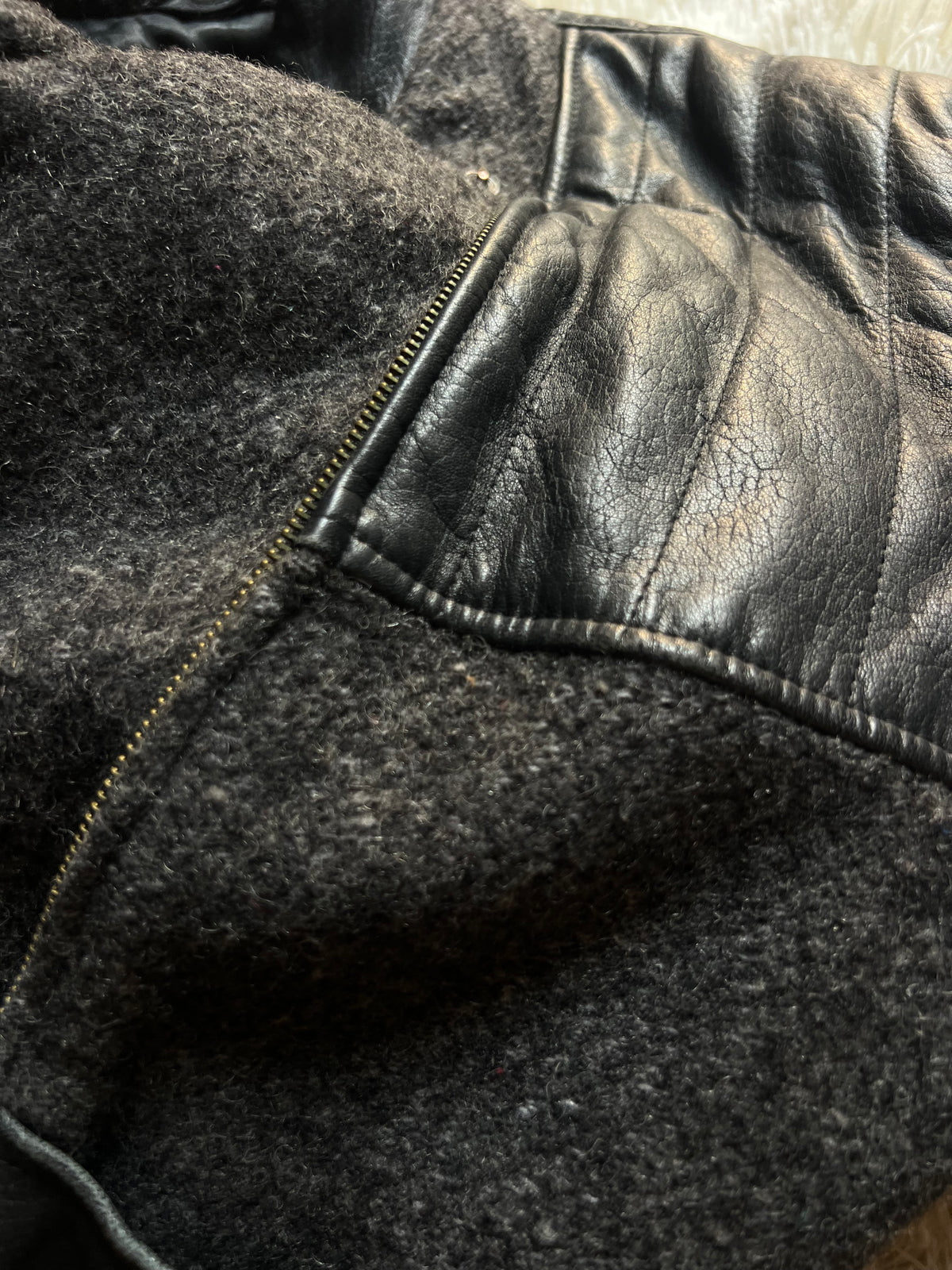 Bomber Vintage / Giacca Oversize in Pelle e Misto Lana