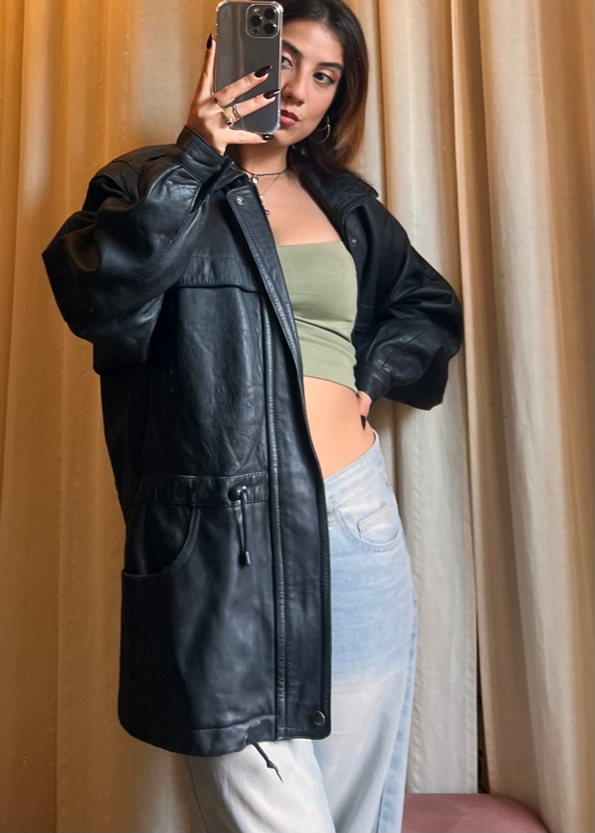 Giacca inPelle Nera Vintage Oversize -