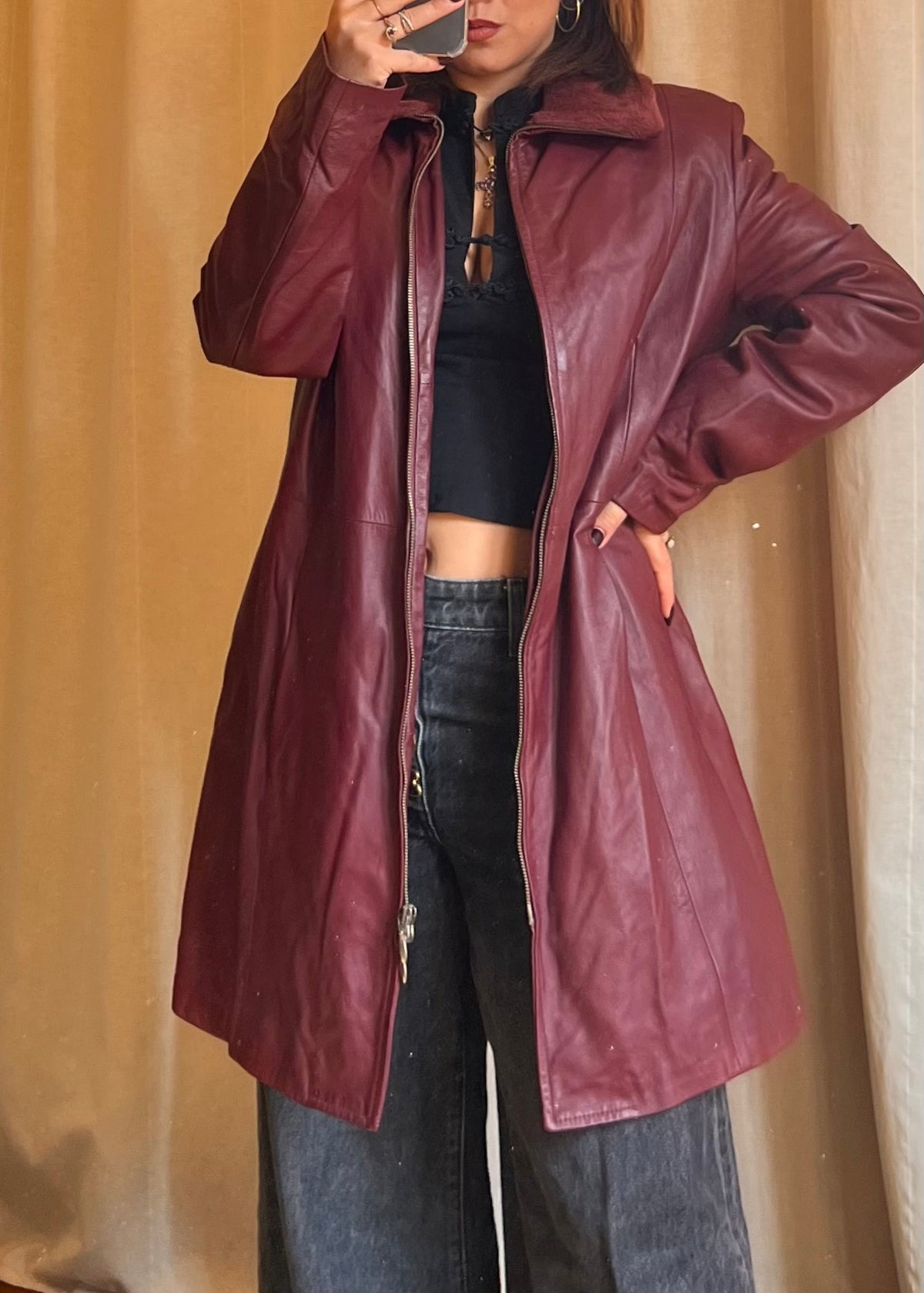 Cappotto di Vera Pelle Borgogna