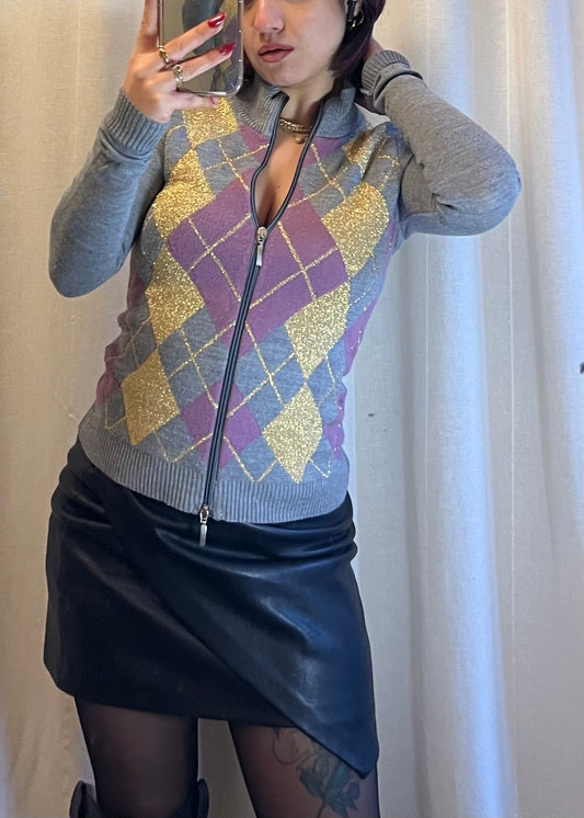 Maglione in lana  a rombi multicolor