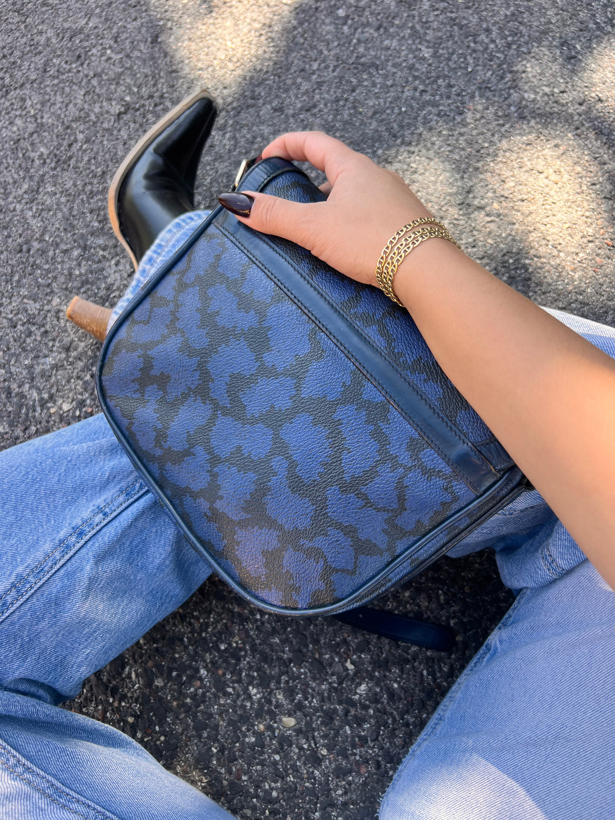 Borsa a Tracolla Vintage Yves Saint Laurent – Pattern Giraffa Blu e Nero