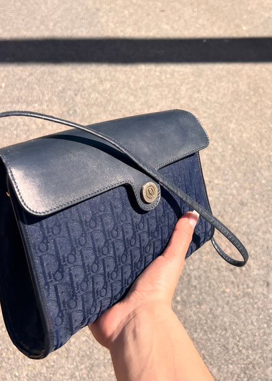 Splendida Borsa Vintage Christian Dior "Oblique" – Navy & Leather