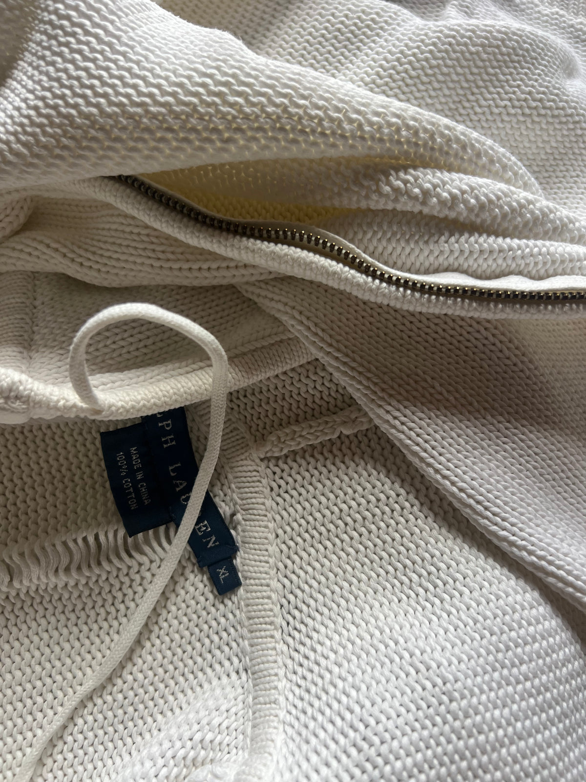 Felpa in maglia di cotone Ralph Lauren con cappuccio e zip – BIANCO (Tg. XL)
