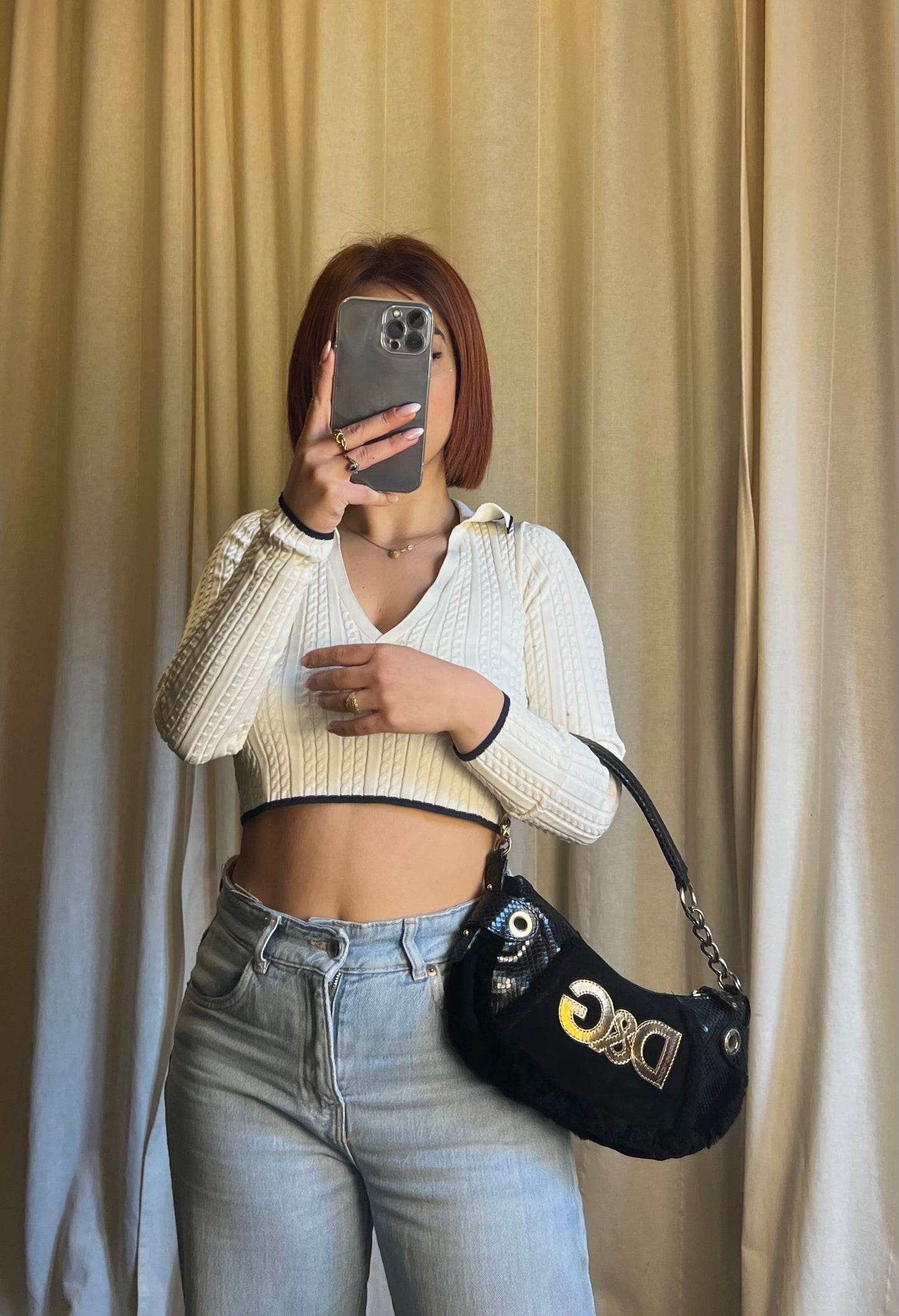 Borsa a spalla D&G Dolce & Gabbana Vintage - Mix Texture & Shearling