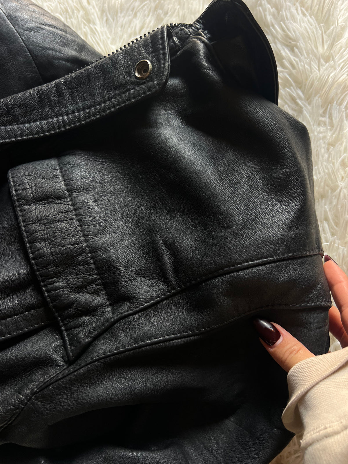 Giacca inPelle Nera Vintage Oversize -