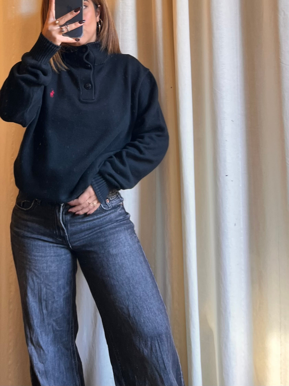 Maglione Polo Ralph Lauren con Collo Alto a Bottoni – Nero