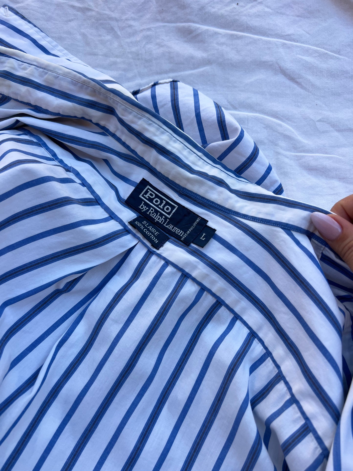 Camicia Vintage Polo Ralph Lauren "Blaire" – Righe Bianco e Blu