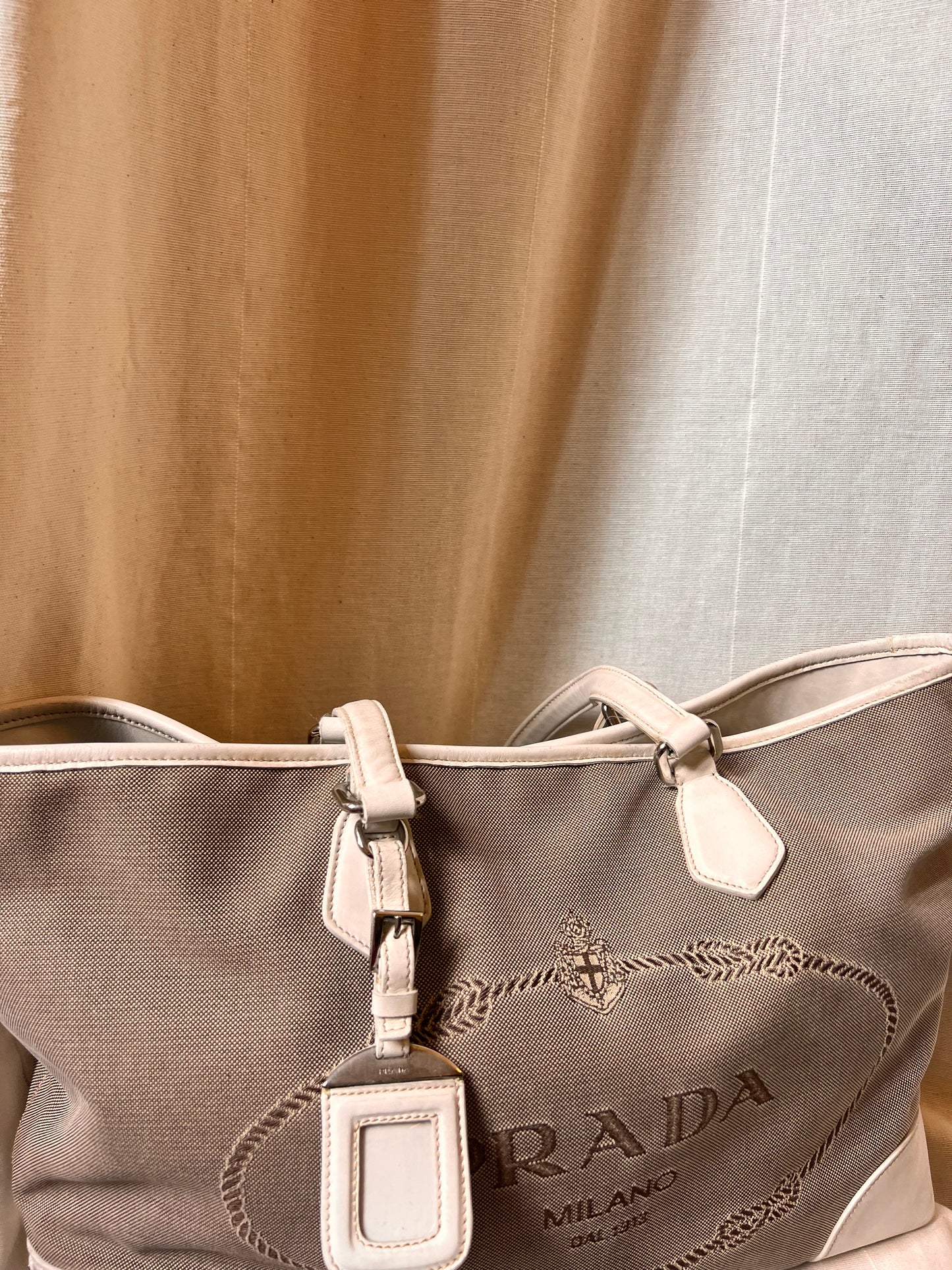 Prada Logo Jacquard Tote – Canvas & Leather